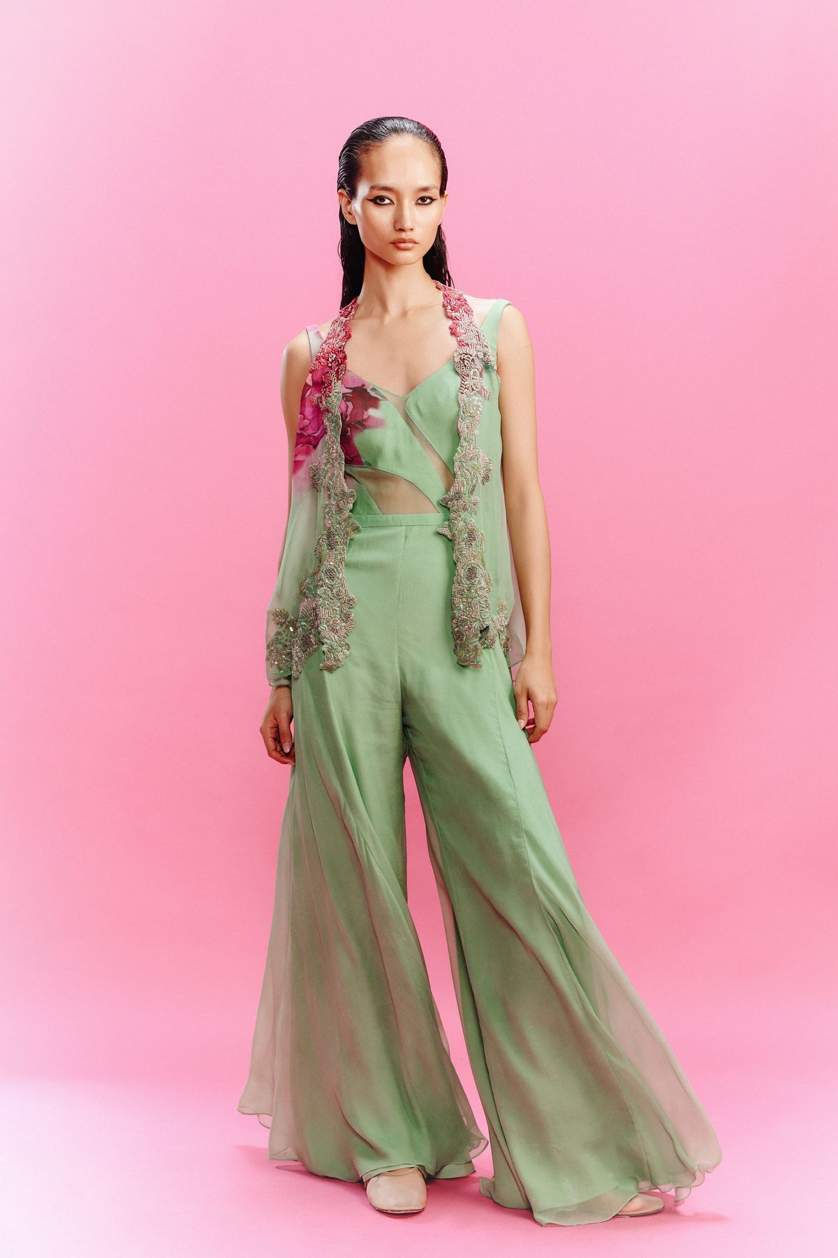 Elara Mint Green Jumpsuit Set