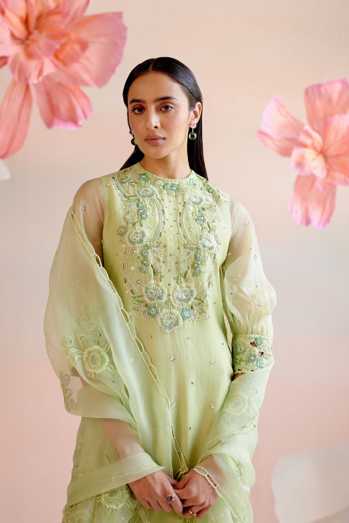 Mint Green Multi Tonal Cutwork Kurta Set