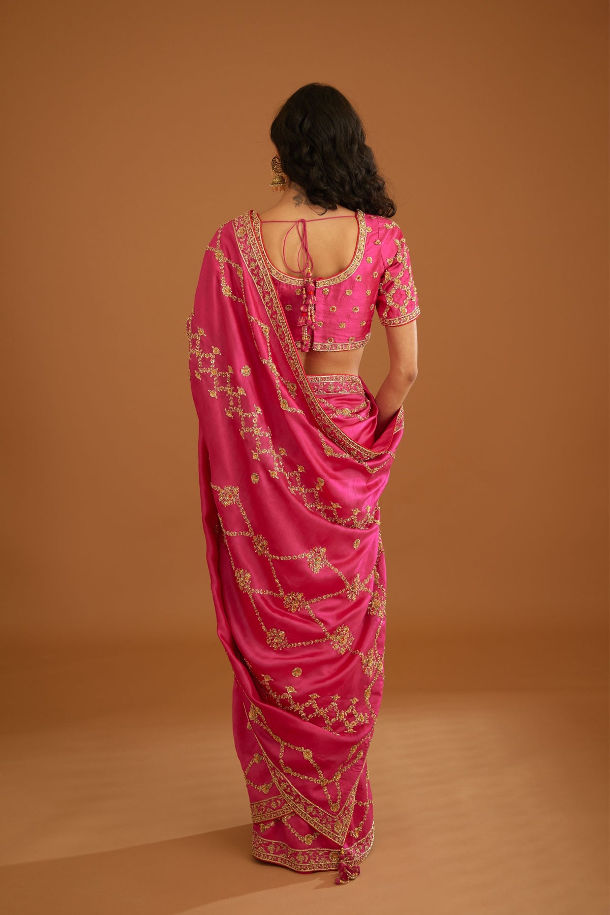 Fuschia pink Saree set