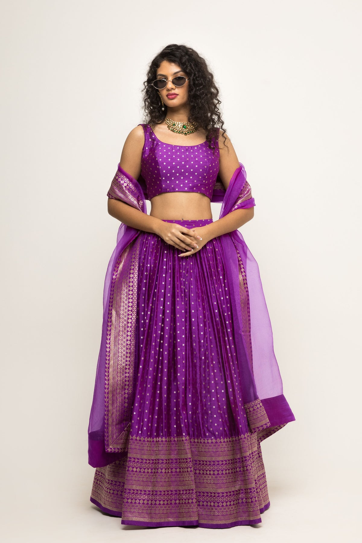 Purple Dotted Lehenga Set