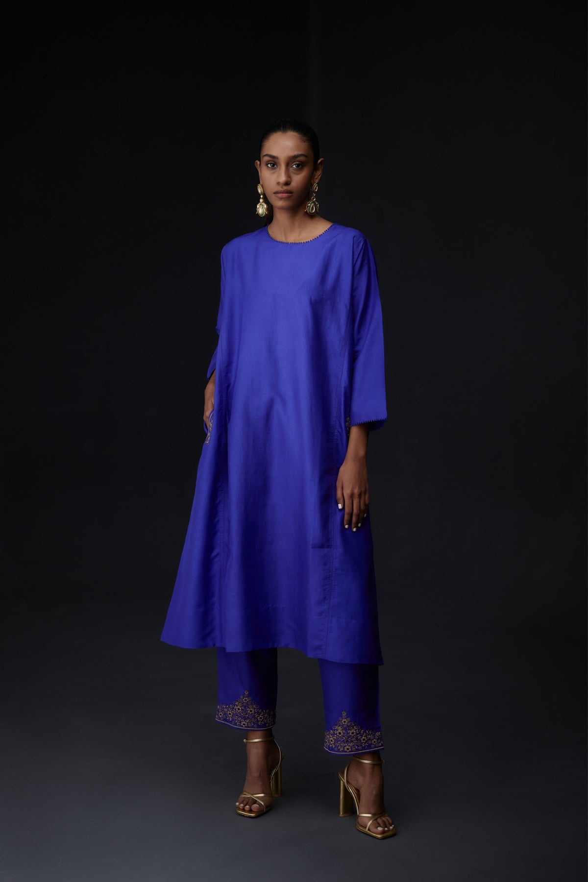 Blue Embroidered Tunic &amp; Trouser Set