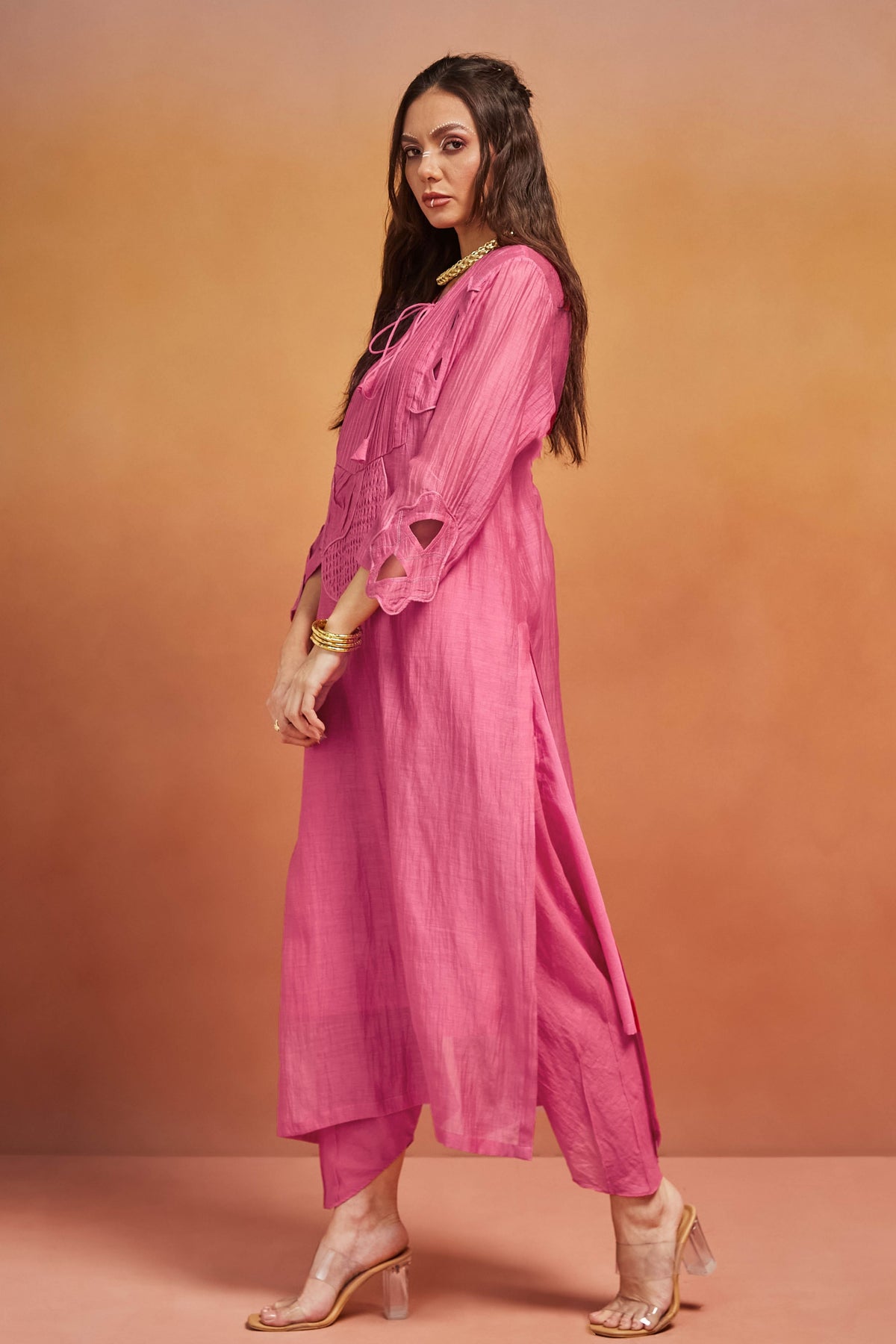 Pink Long Kurta Set