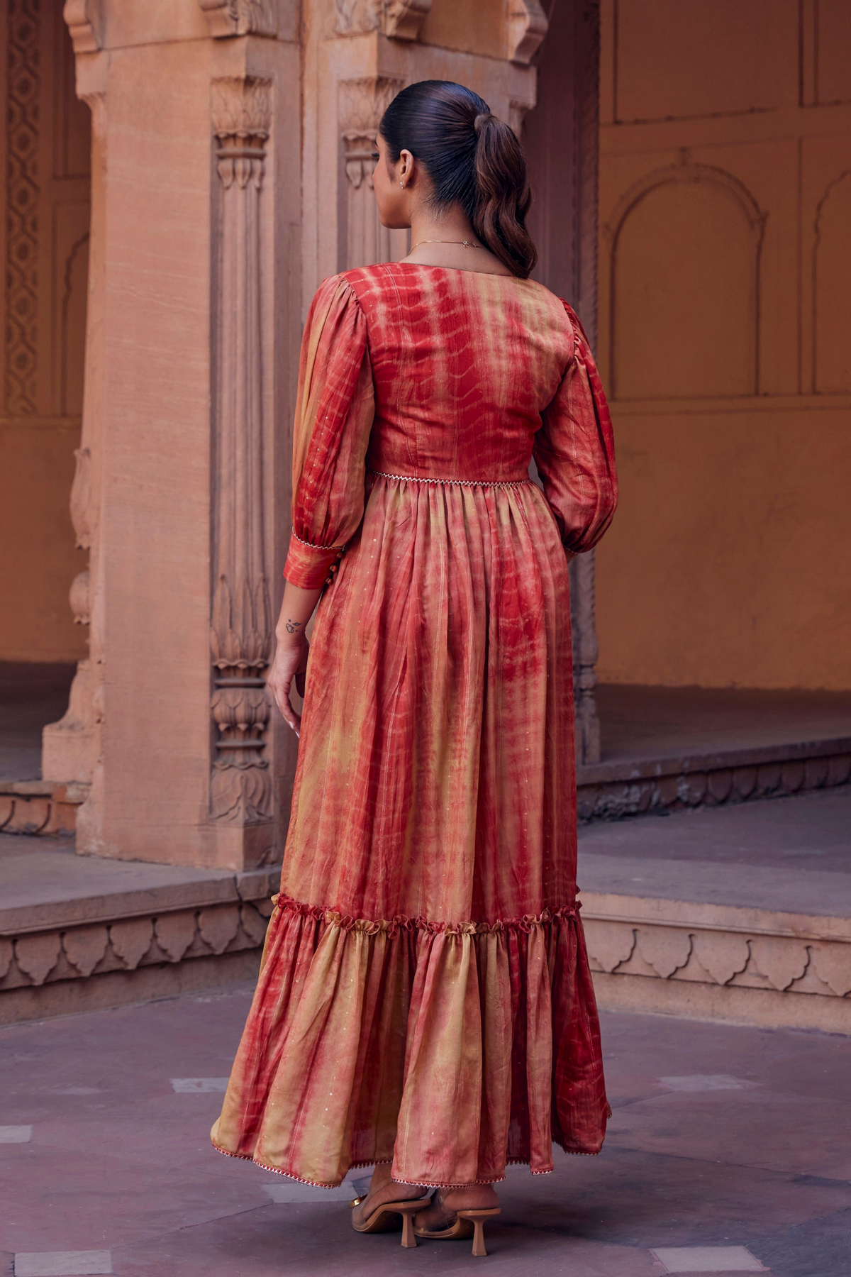 Sehar orange Red Chanderi Silk Kurti