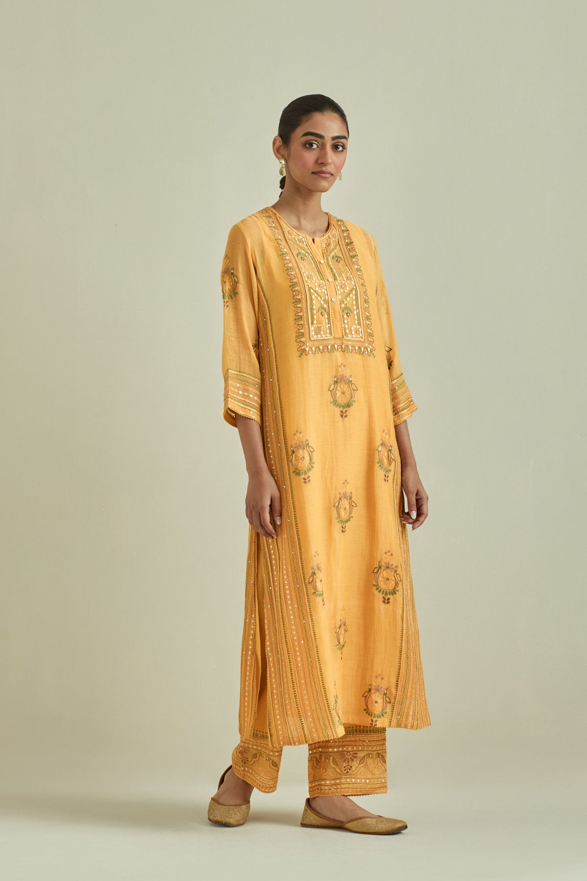 Yellow Embroidered Straight Kurta Set