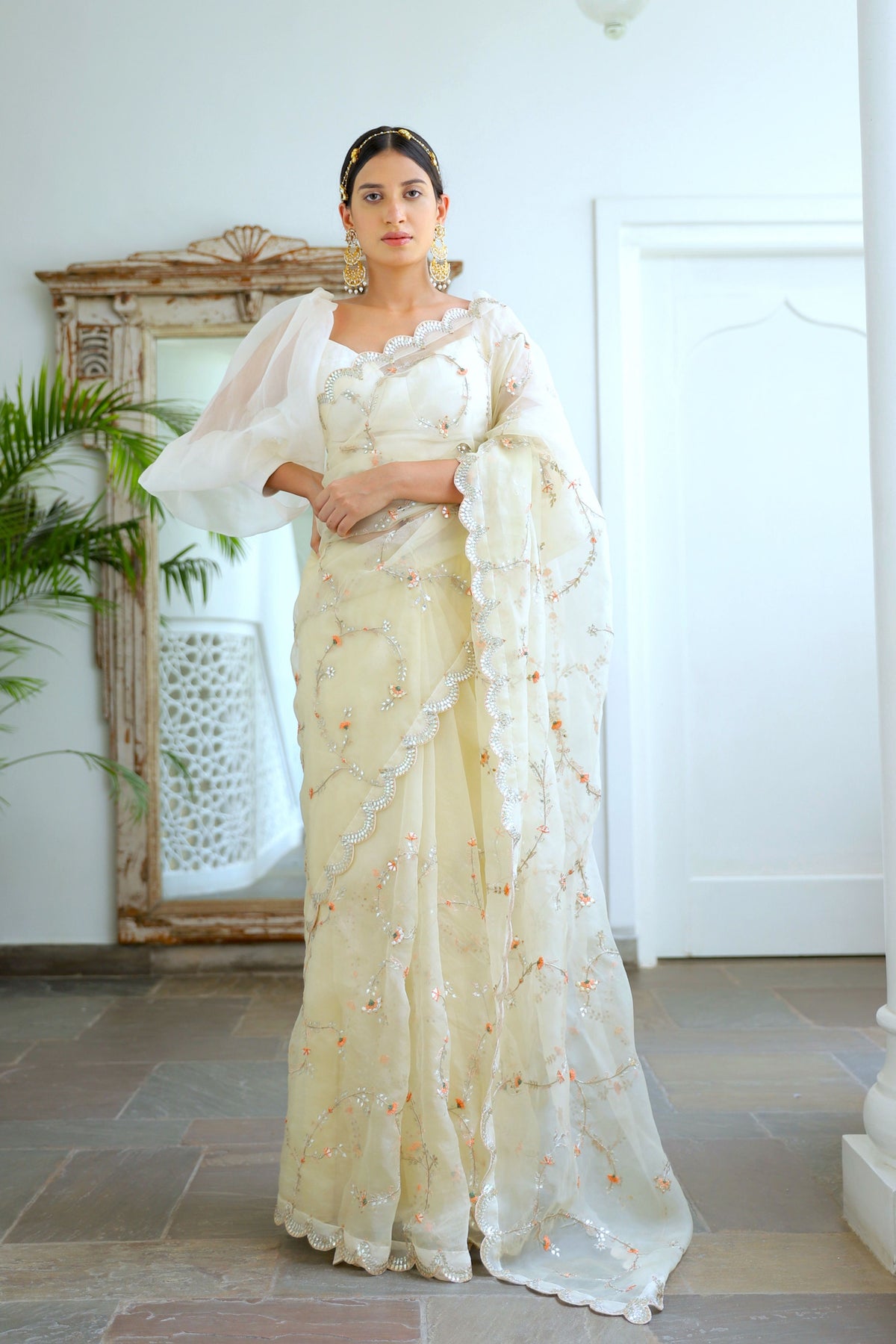 Ivory Jaal Saree Set