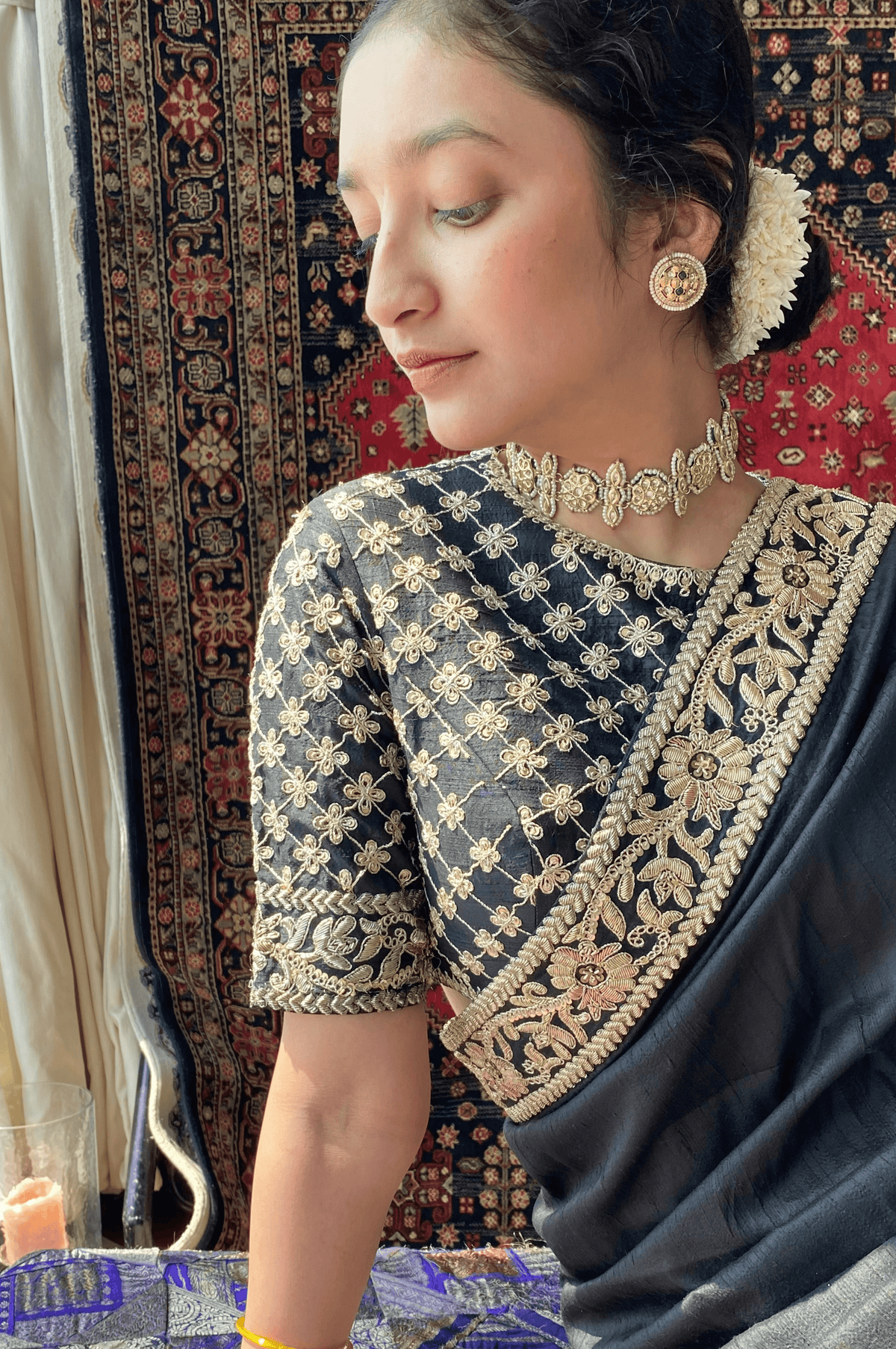 Black zardosi saree