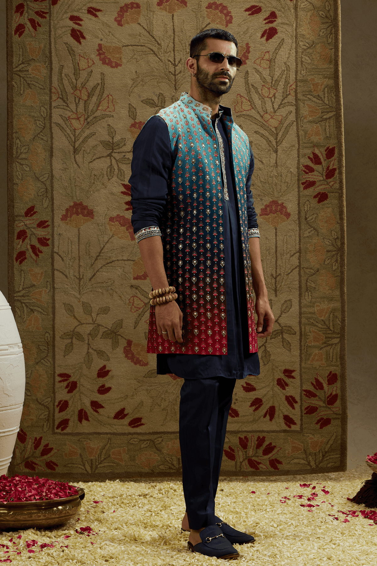 Blue Ombre Embroidered Long Bundi