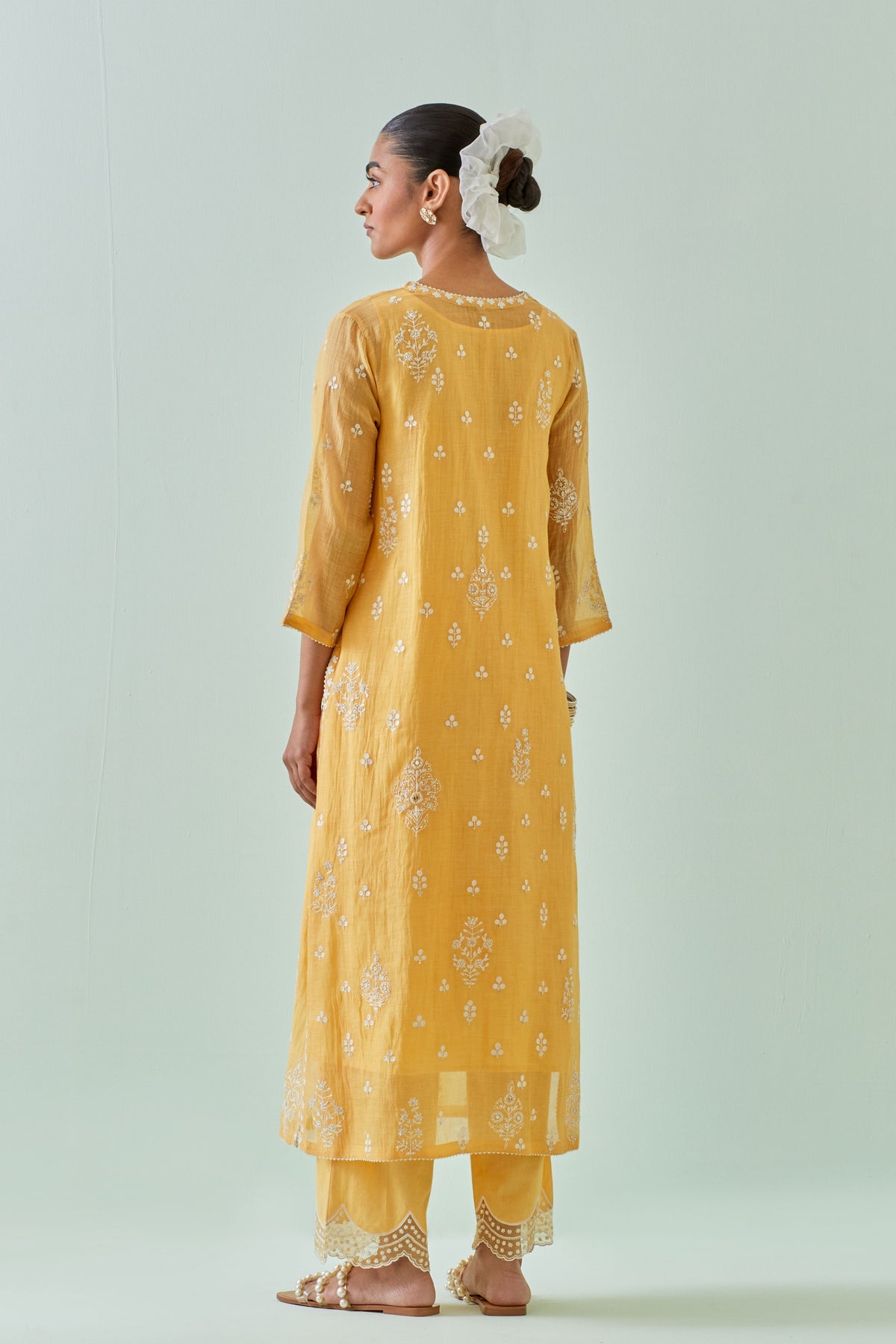 Yellow Scalloped Embroidery Kurta Set