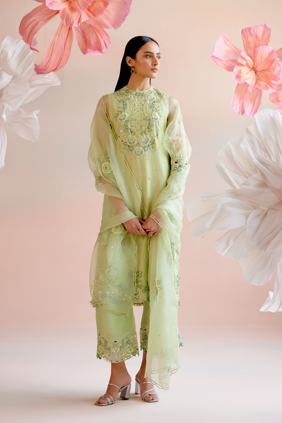 Mint Green Multi Tonal Cutwork Kurta Set