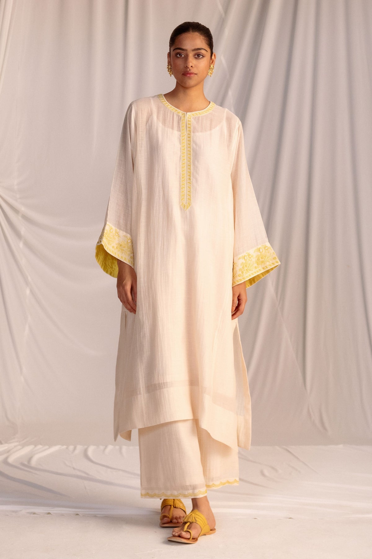Champagne Embroidered Tunic &amp; Trouser Set