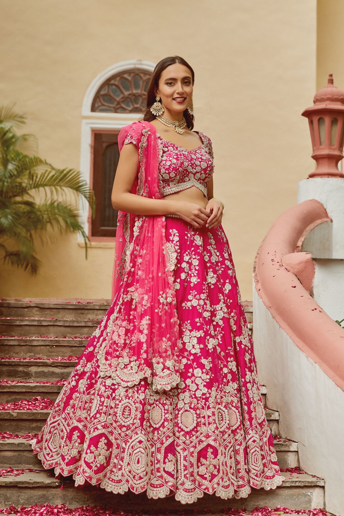 Fuchsia embroidered lehenga set