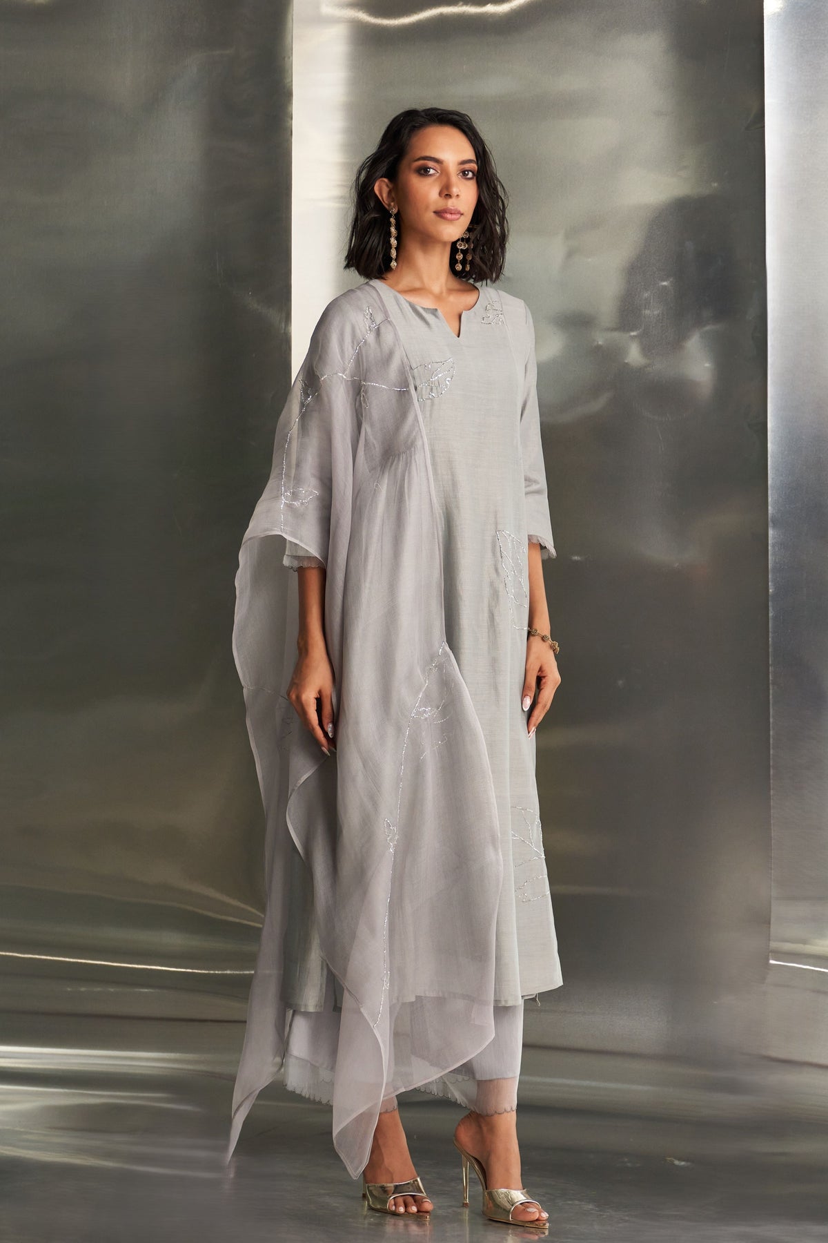 Steel Grey Gathered Kurta Set