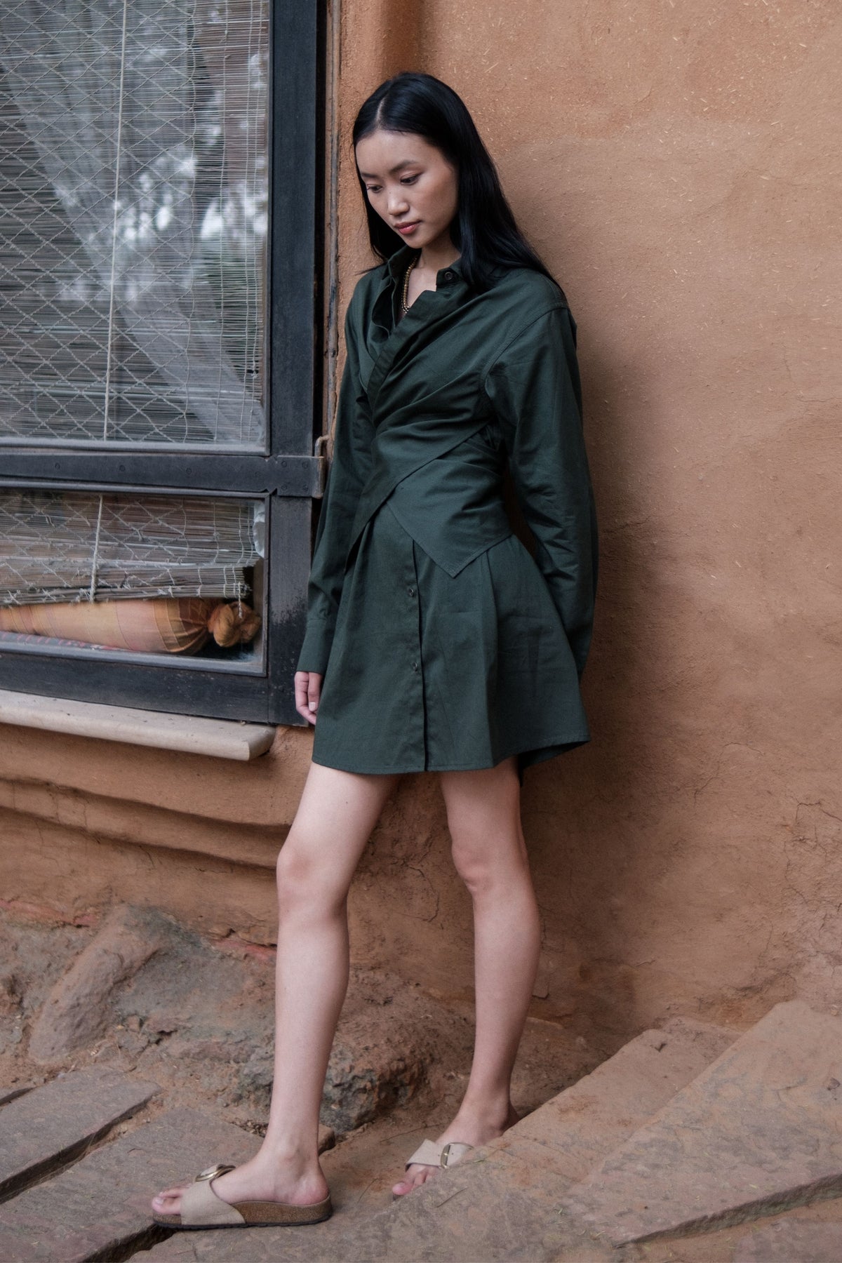 Green Seattle Wrap Shirt Dress