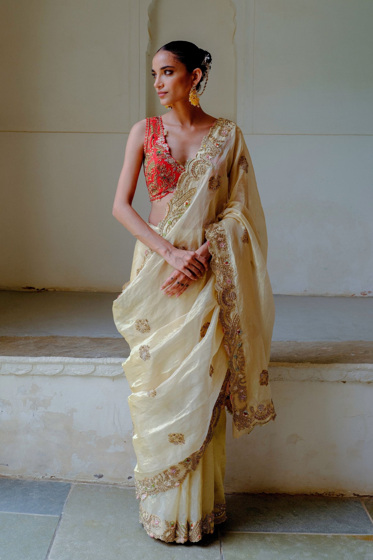 Gold Zari Silk Saree Set