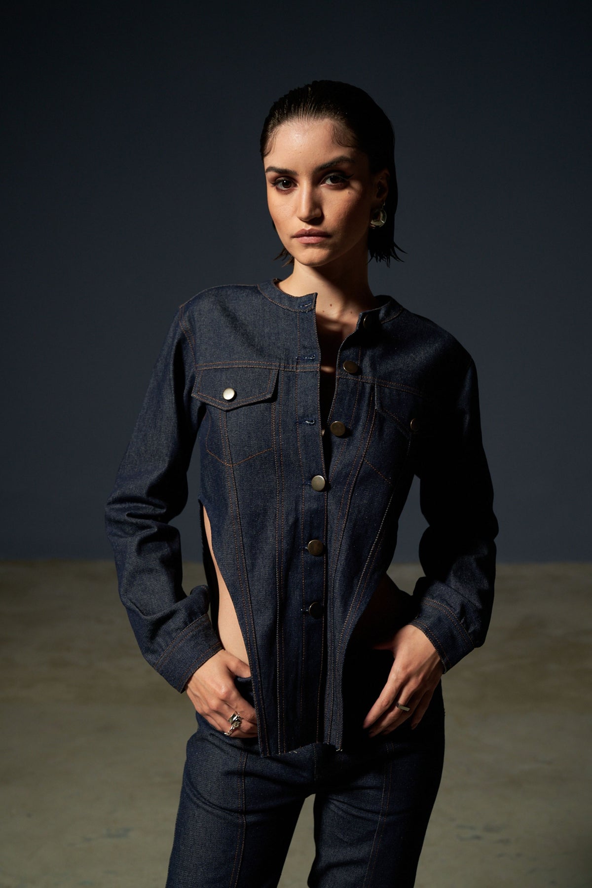 Denim Bodysuit Shirt With Pants