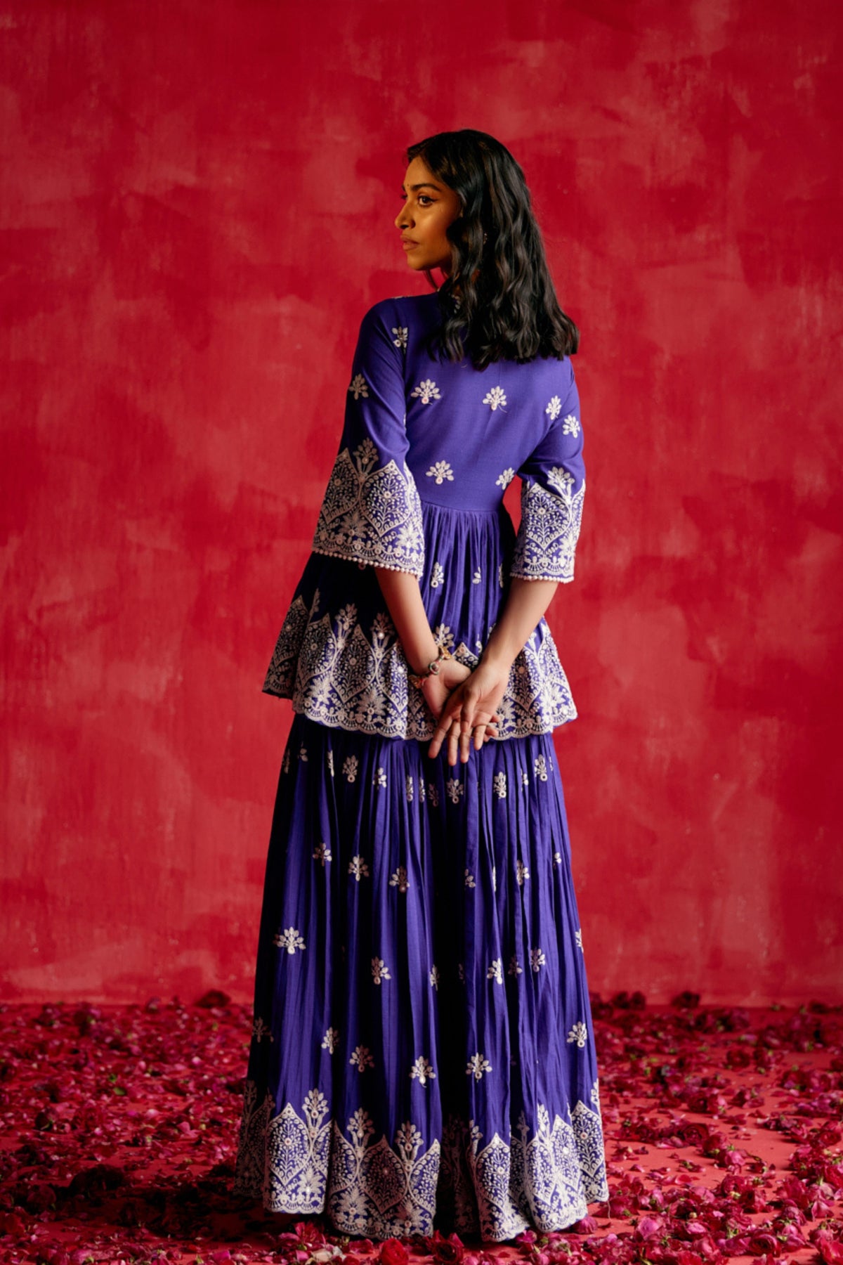 Purple Embroidered Sharara Set