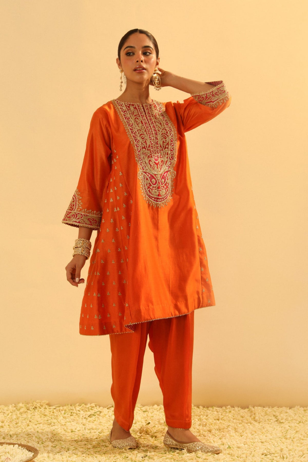 Falisha Short Orange Kalidaar Chauga With Salwar