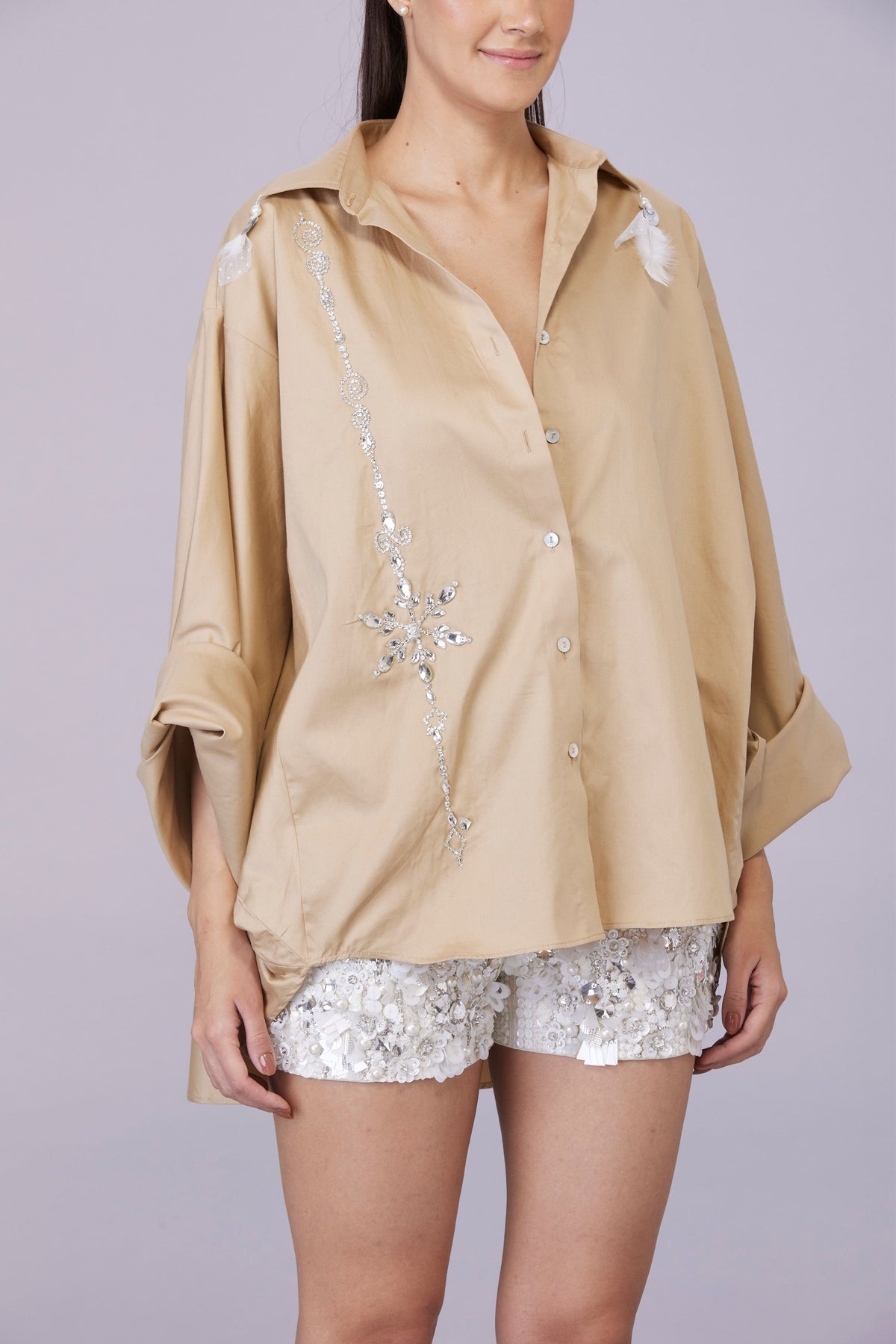 Silver Snowflake Khaki Shirt