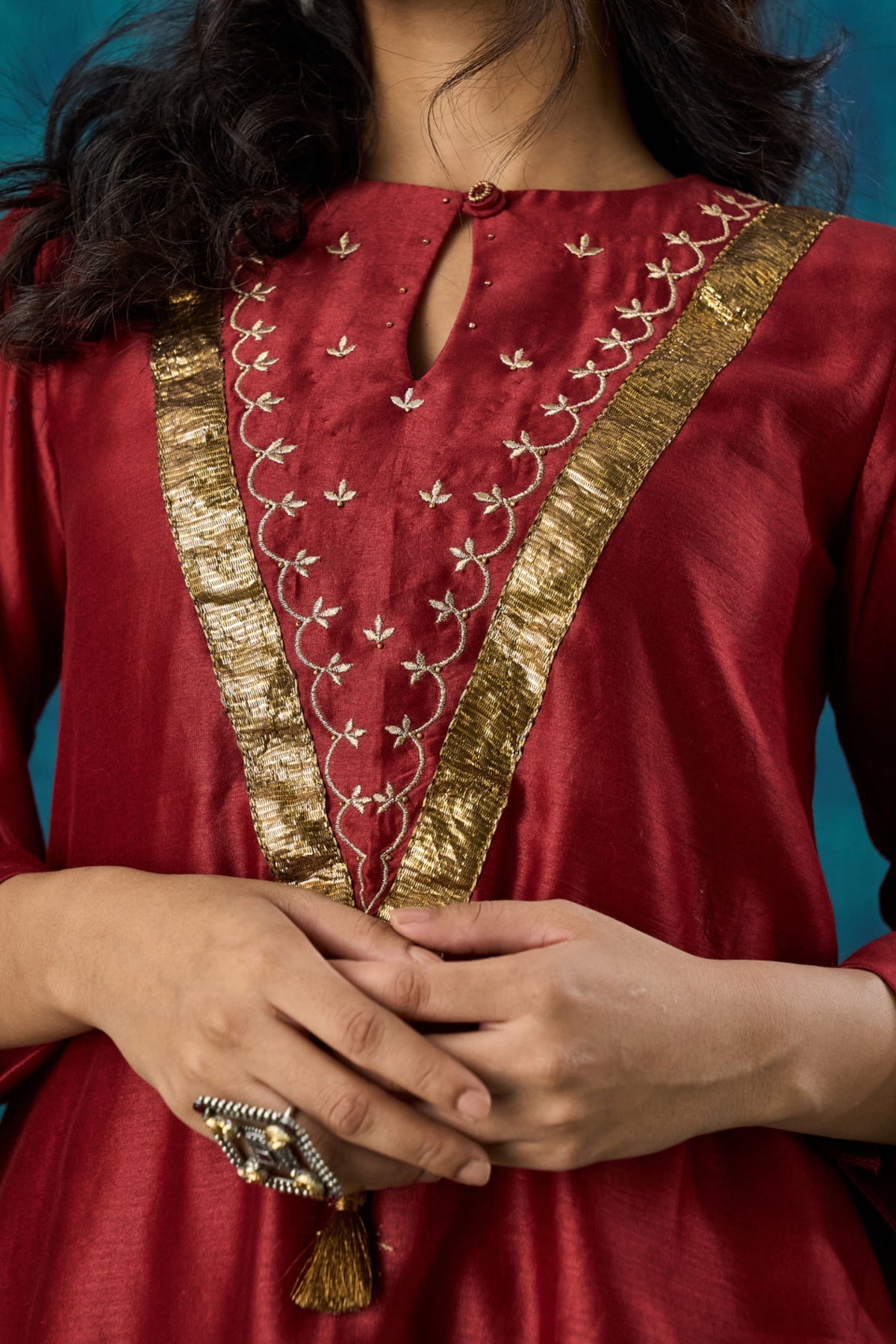 Maroon Embroidered Kurta Sets