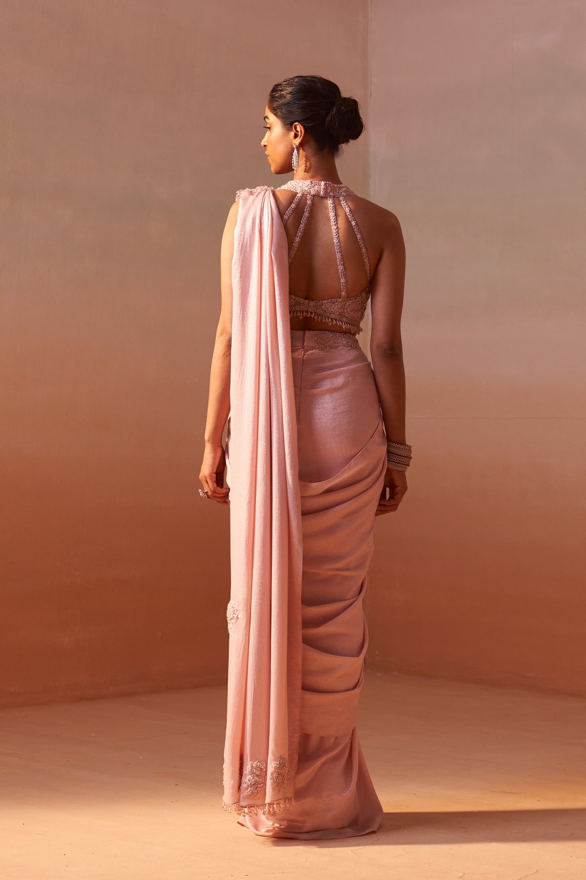 Rose Pink Draped Saree