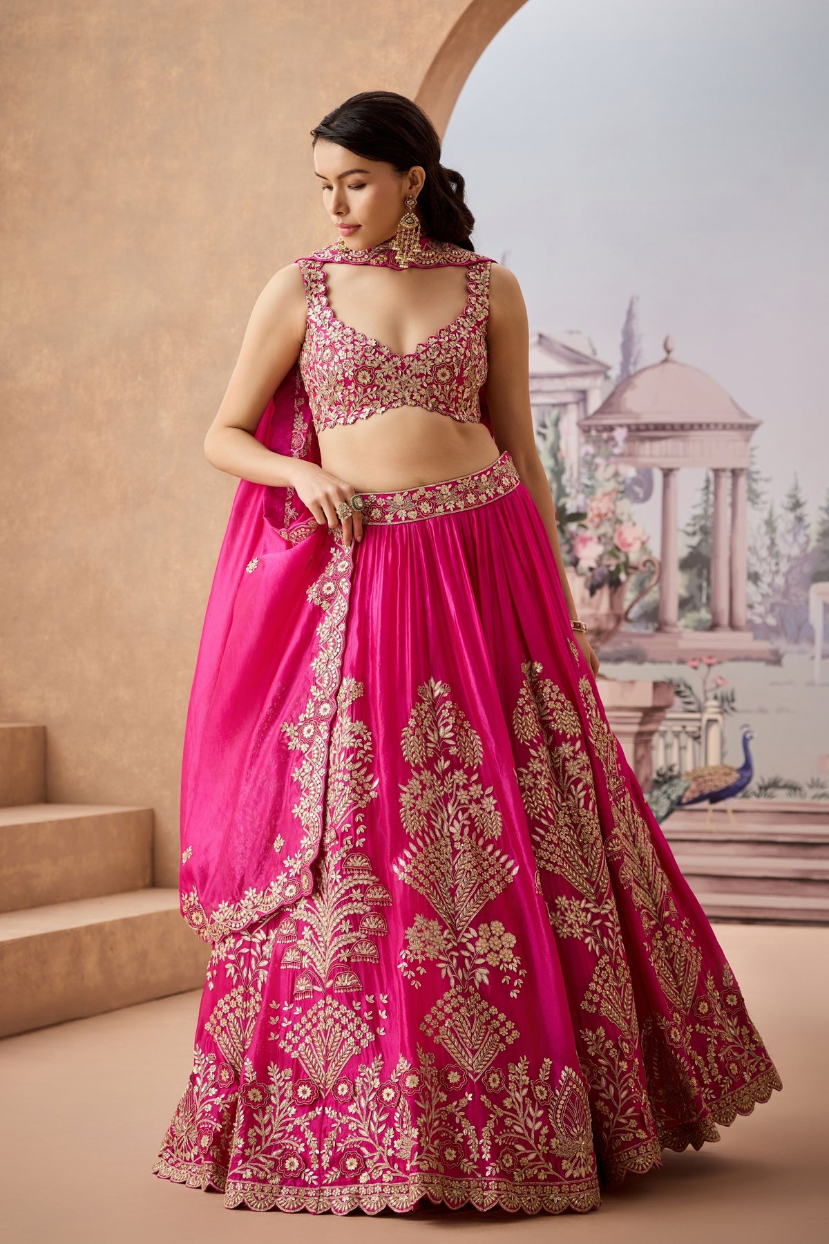 Srfz Pink 3d Lehenga Set