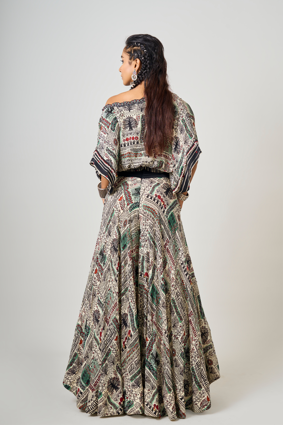 Off-white Printed Embroidered Lehenga Set