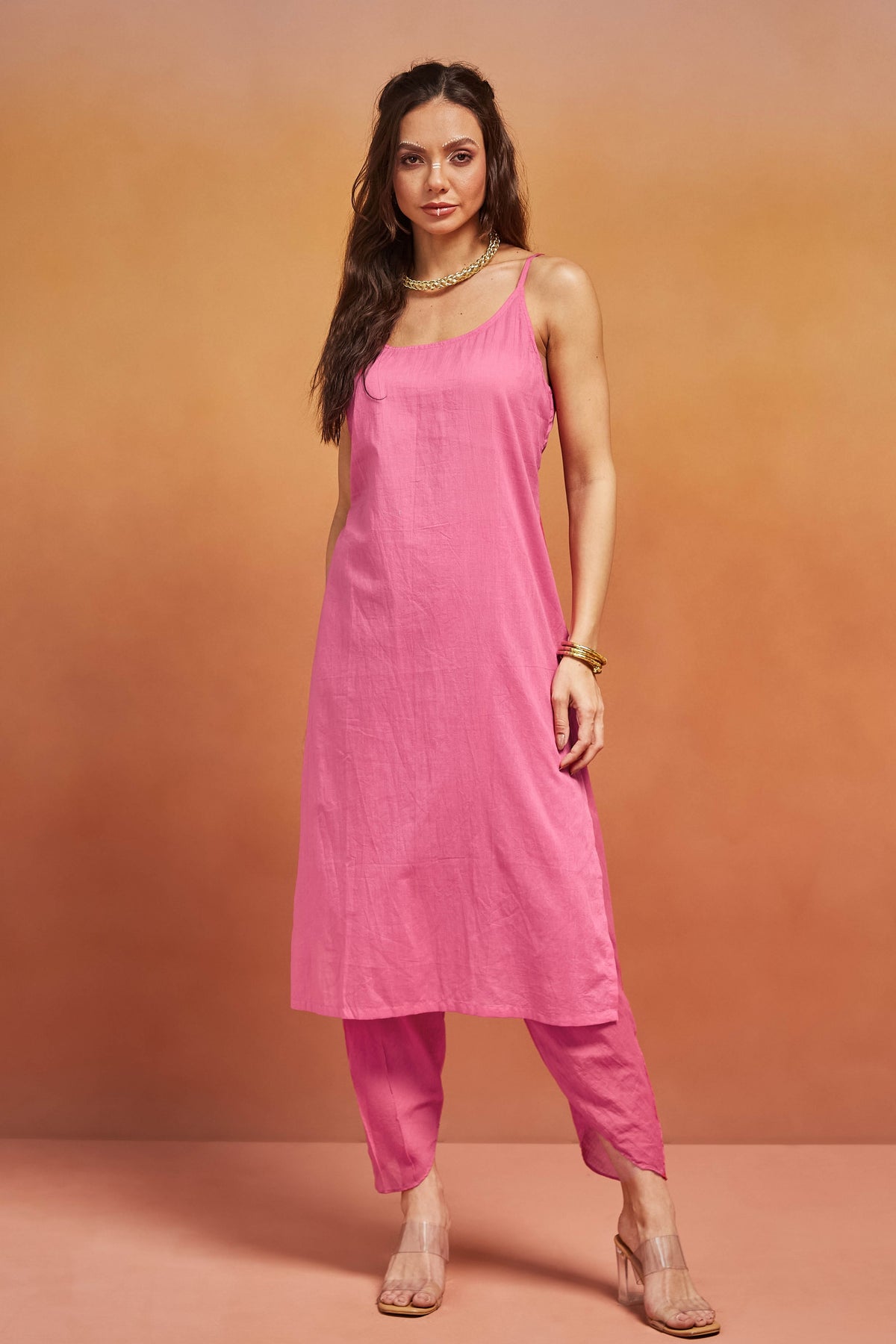 Pink Long Kurta Set