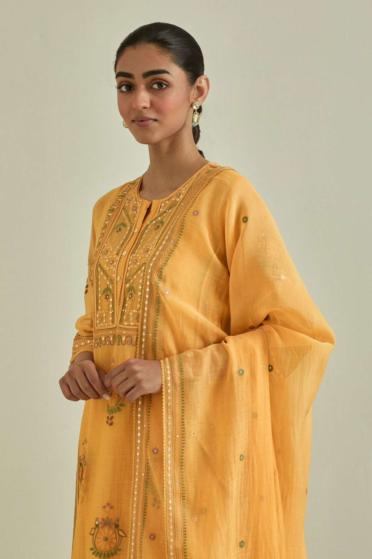 Yellow Embroidered Straight Kurta Set