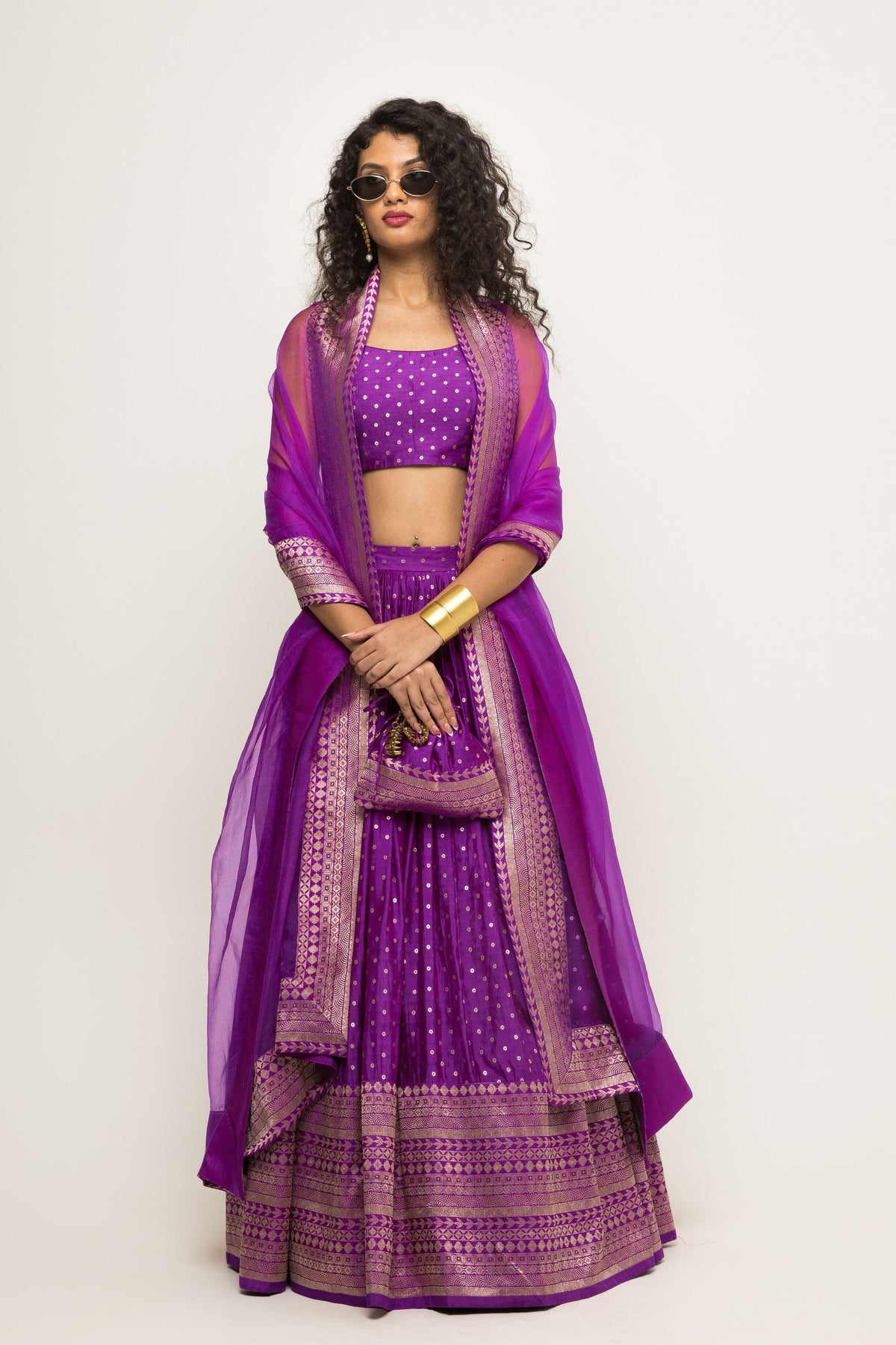 Purple Dotted Lehenga Set