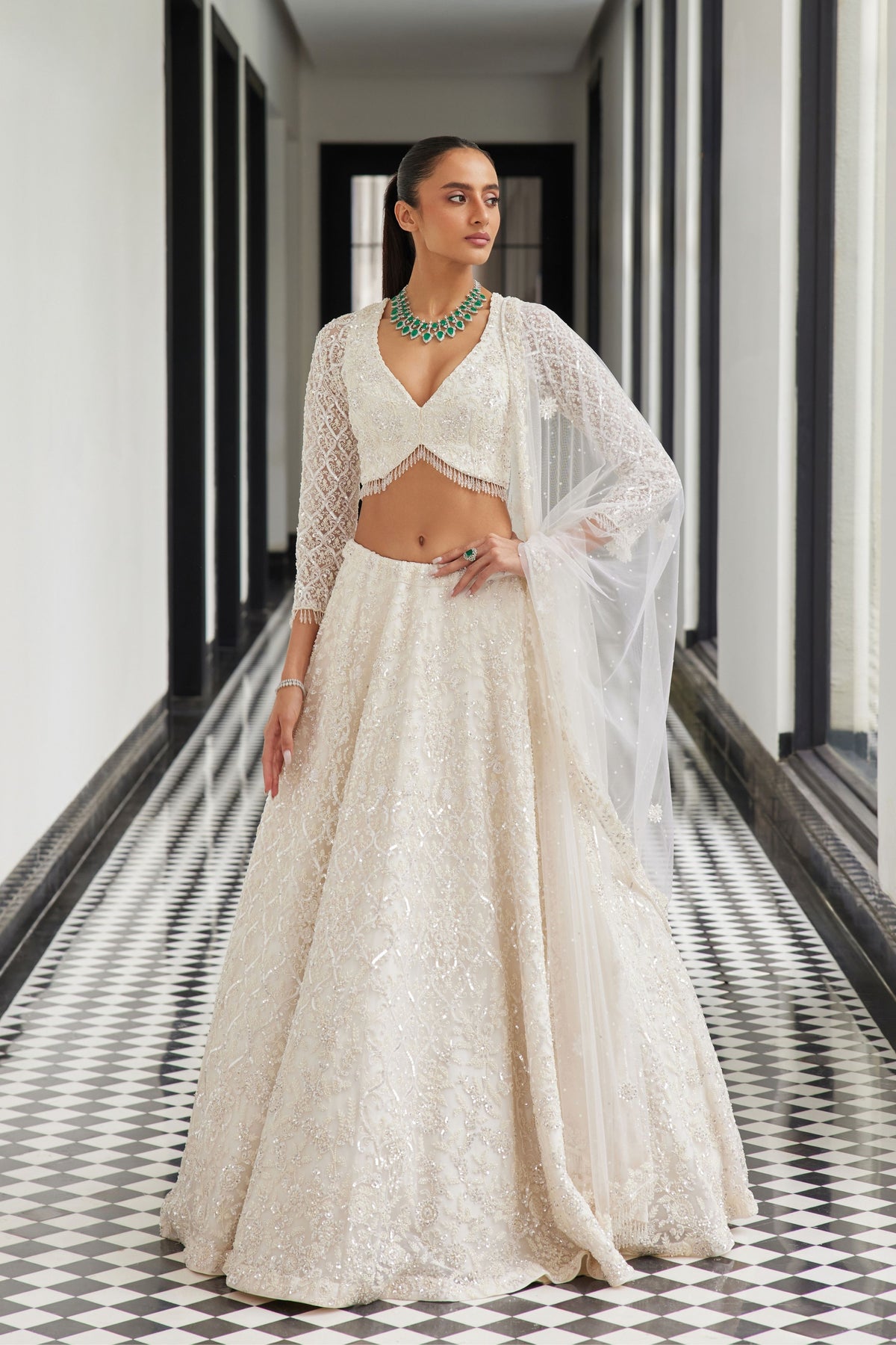 Ivory Hand Embroidered Lehenga Set