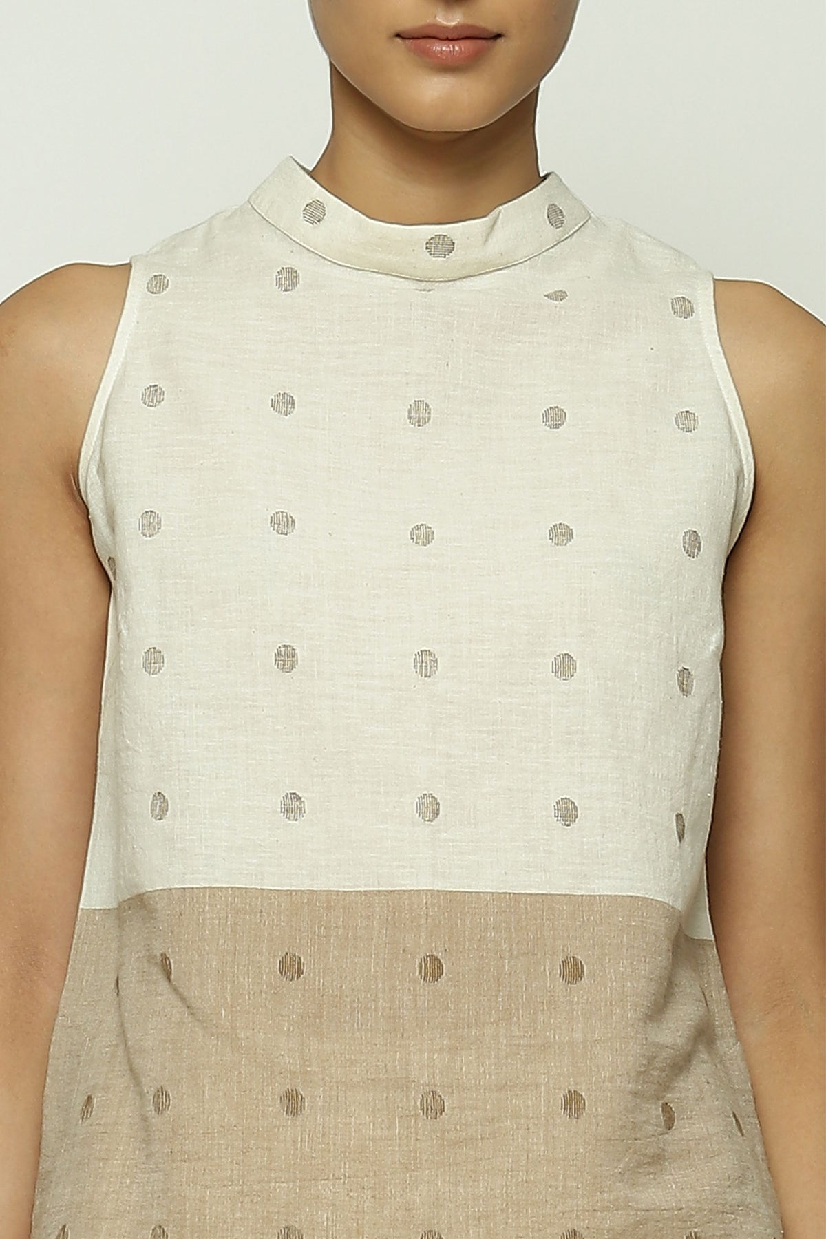 Ecru Border Jamdani Dots Top