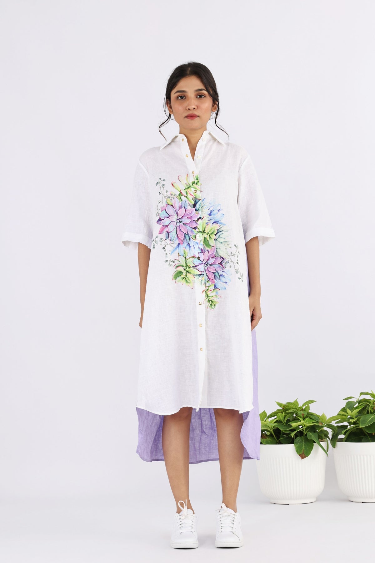 White &amp; Mauve Begonia Burst Dress