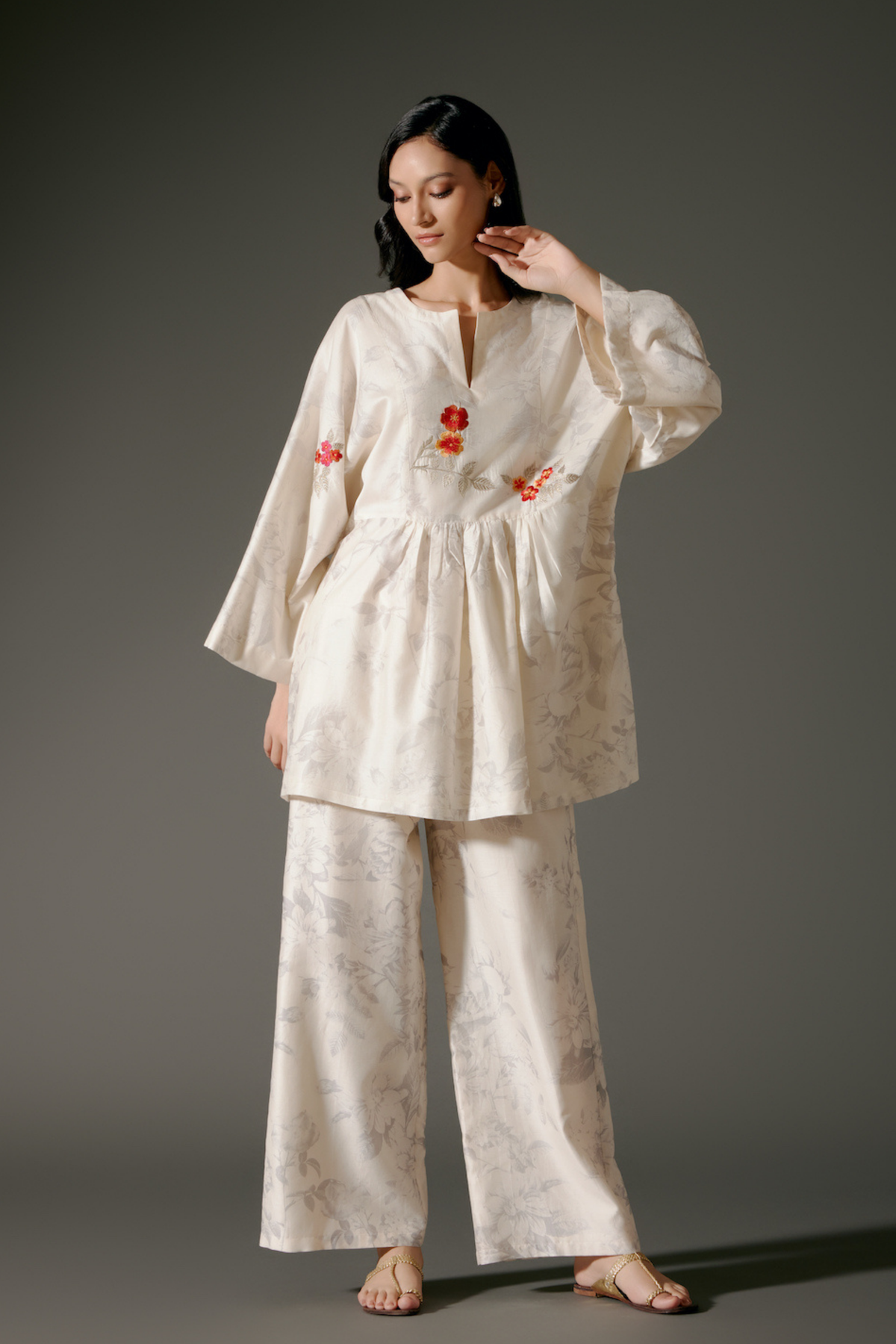 Peplum Chanderi Silk Tunic Set