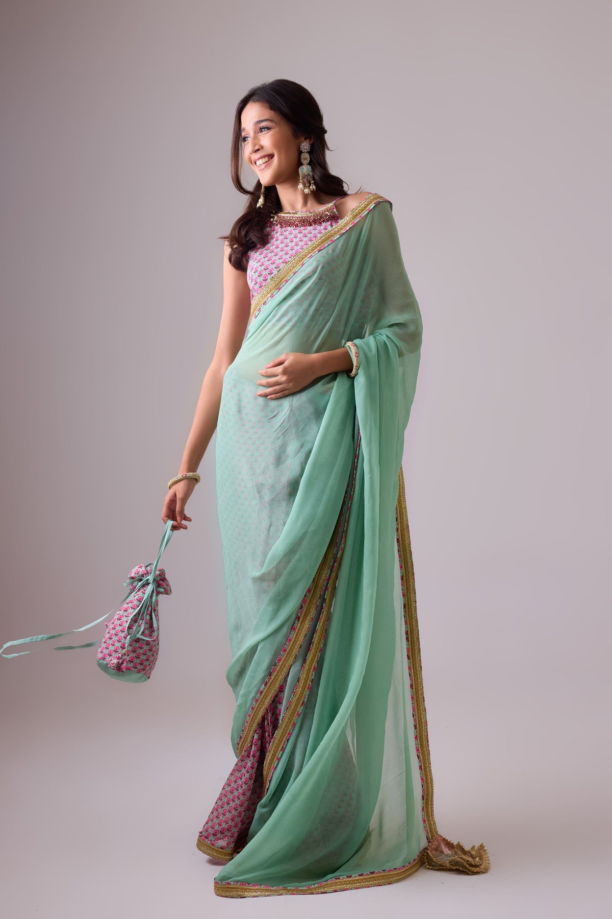 Pista Green Saree Set