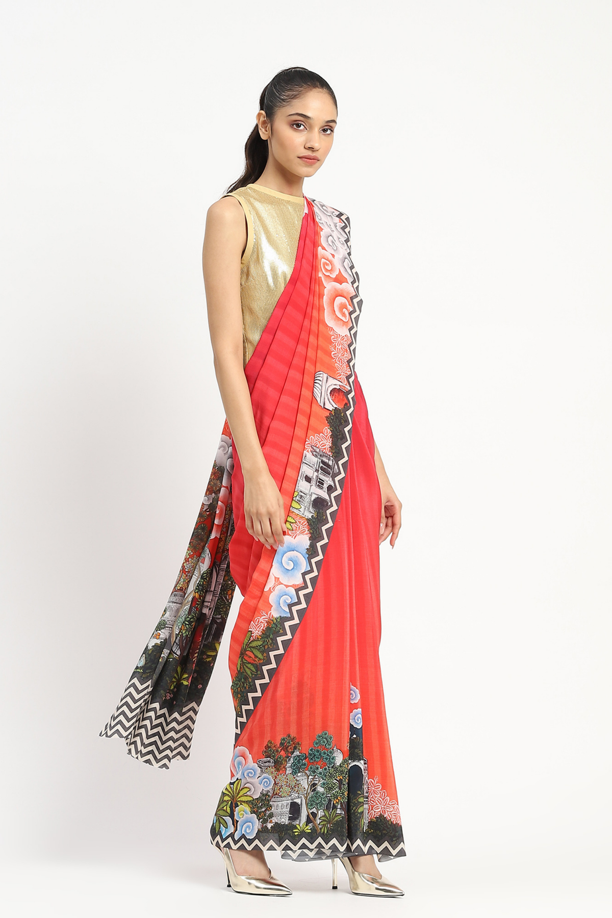 City Graffiti Orange Printed Saree