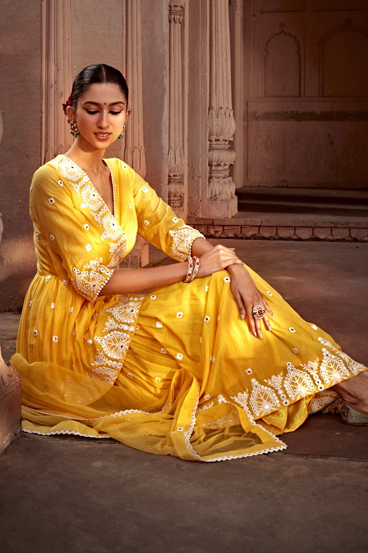 Yellow Temple Sharara Set