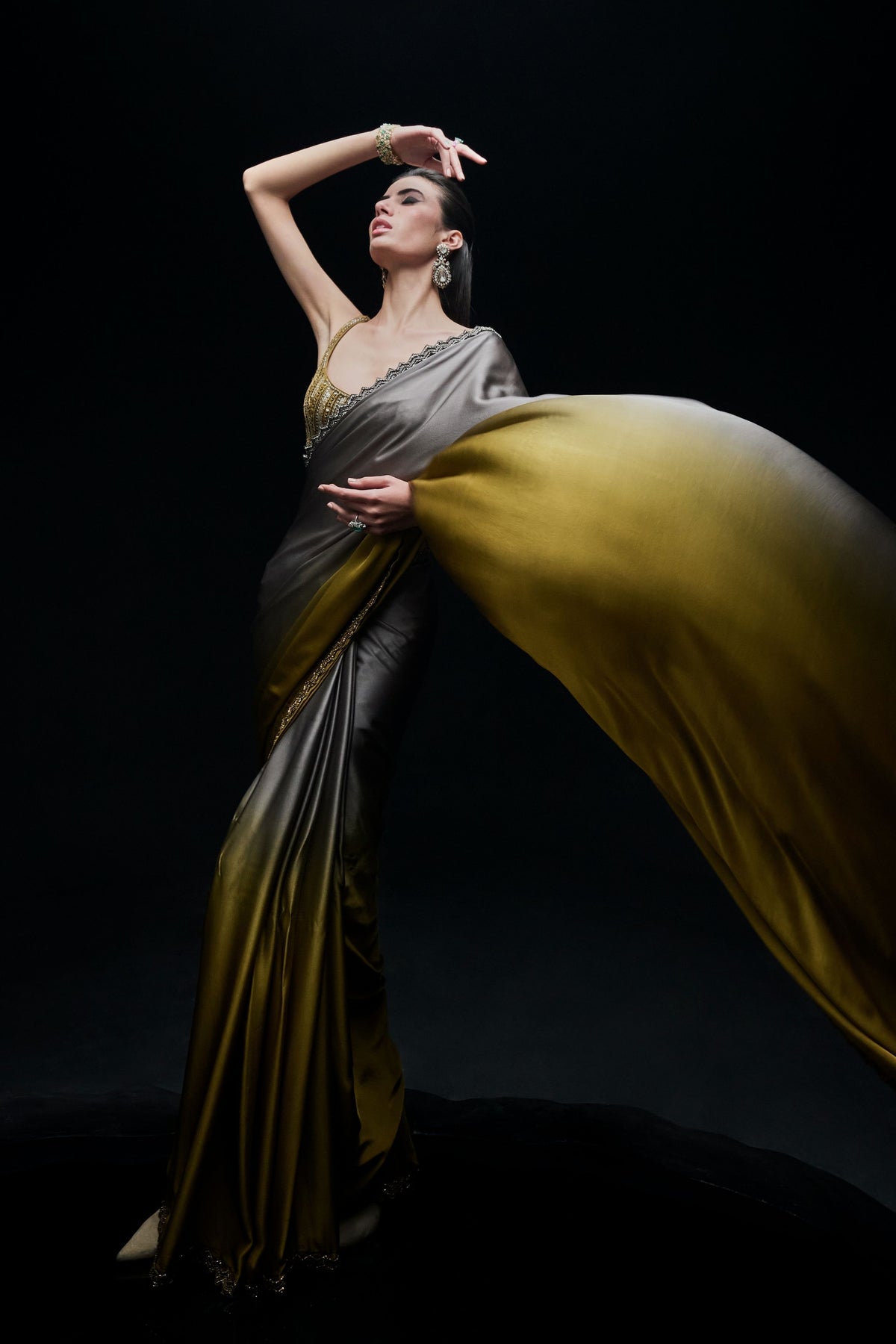 Gold to Grey Ombré Saree