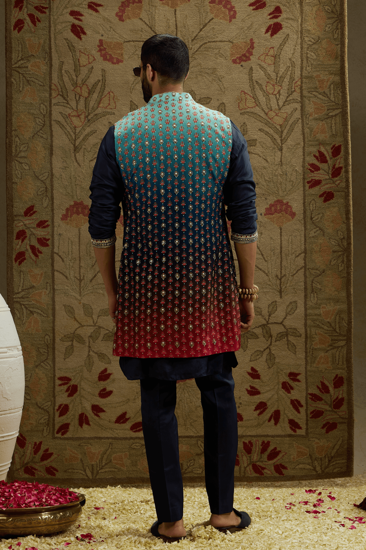 Blue Ombre Embroidered Long Bundi