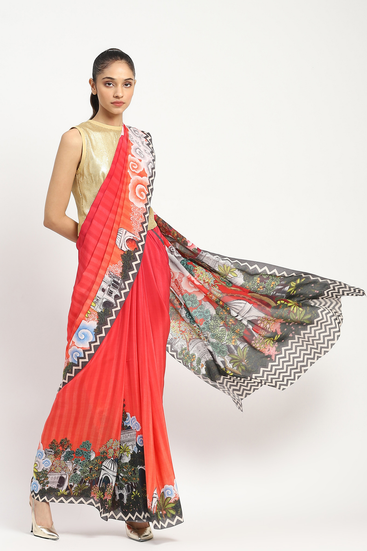 City Graffiti Orange Printed Saree