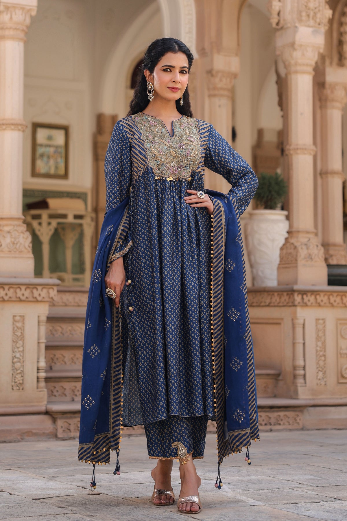 Indigo Embroidered Organza Dupatta