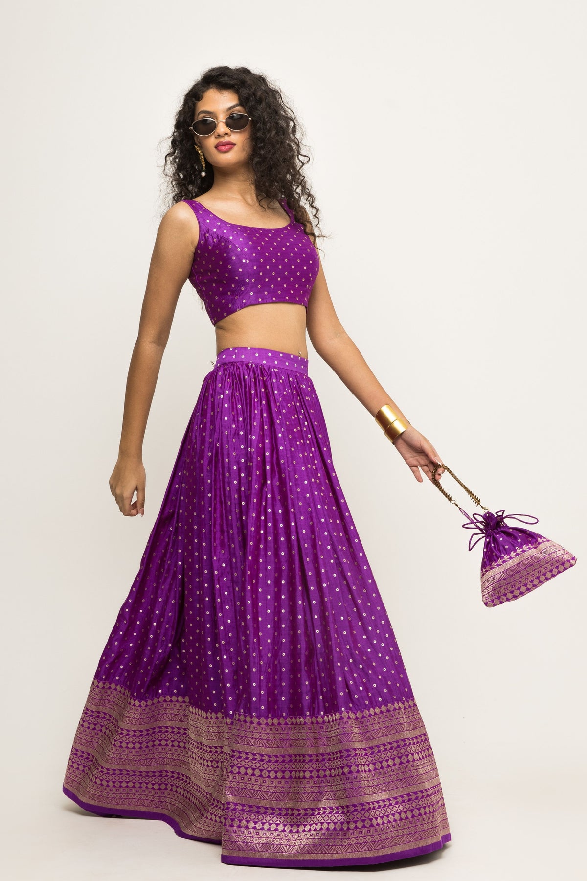 Purple Dotted Lehenga Set