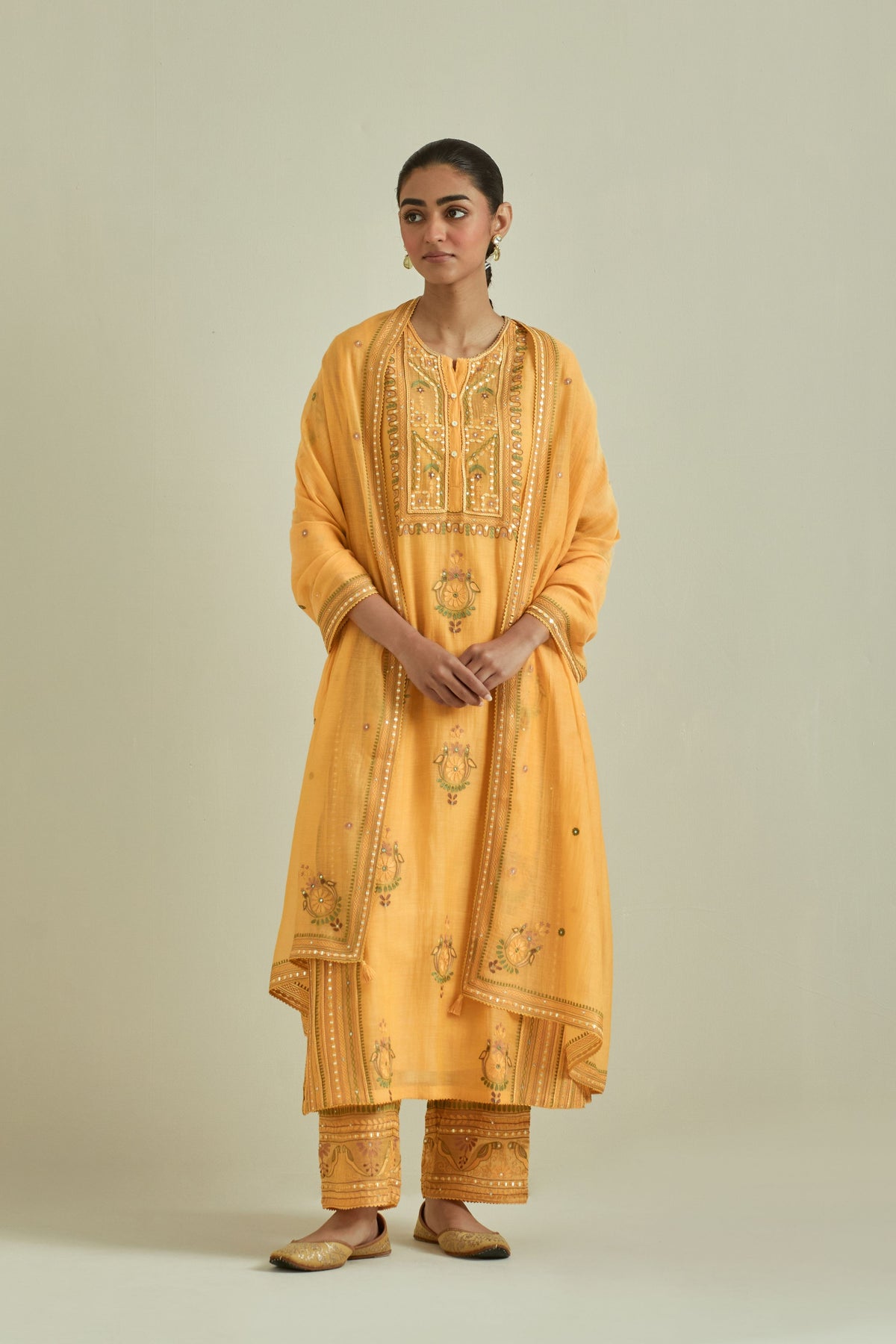 Yellow Embroidered Straight Kurta Set