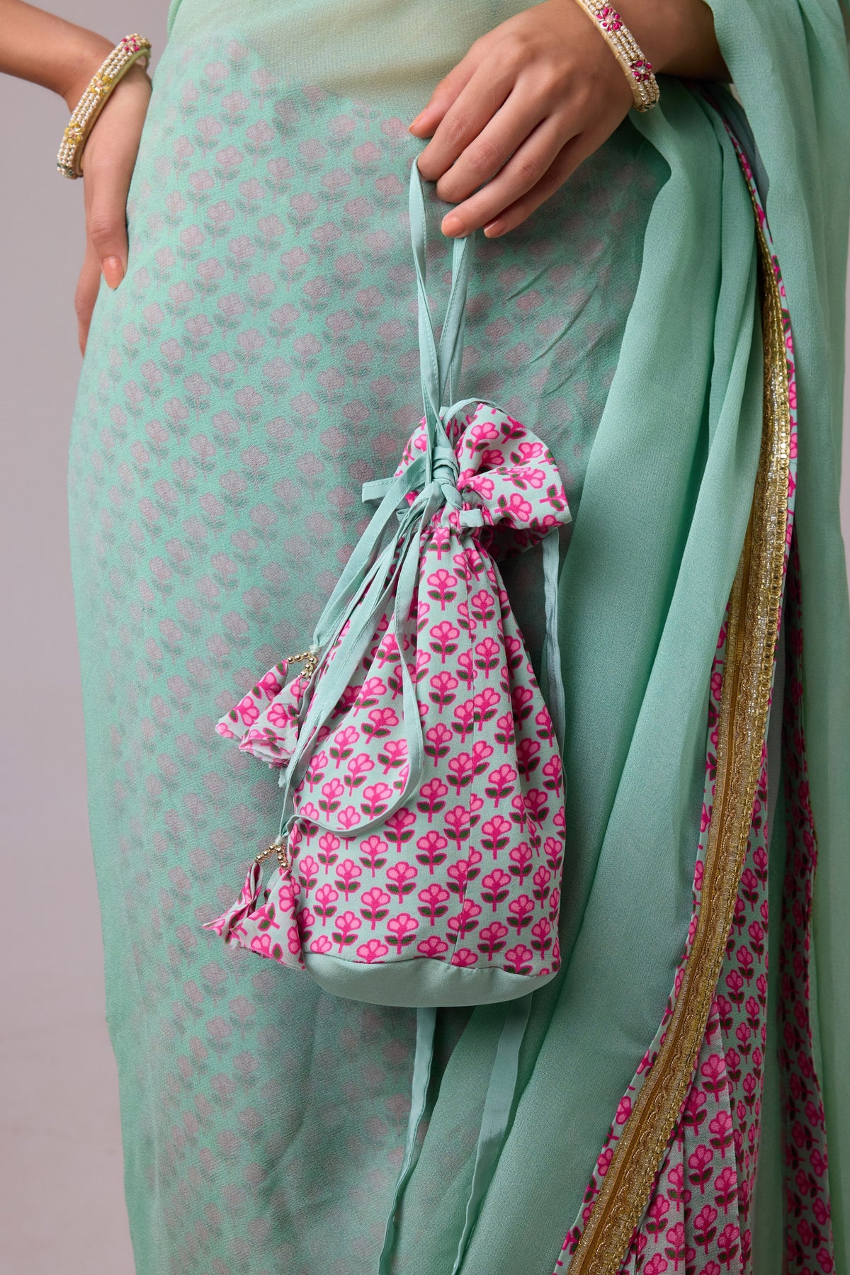 Pista Green Saree Set