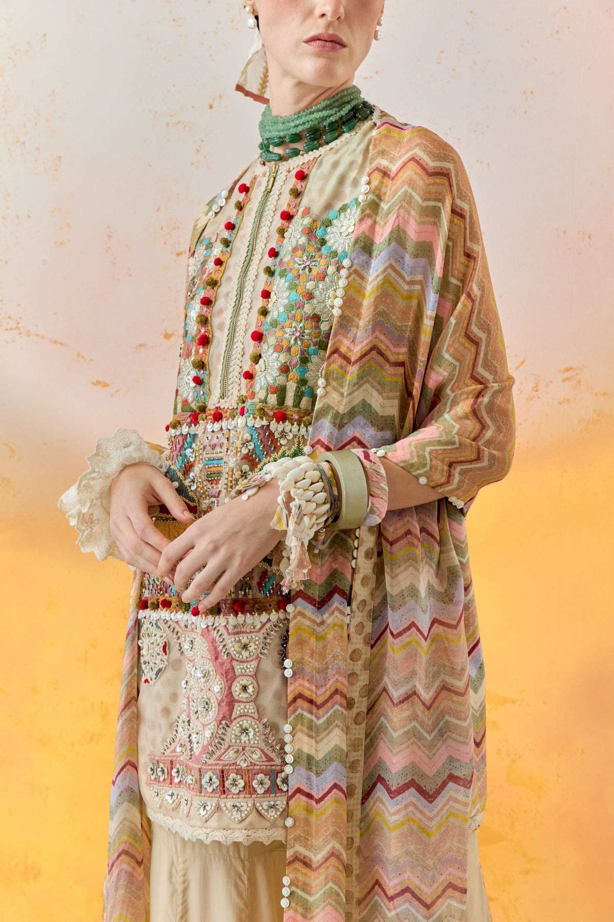 Multi Mehru Embroidered Set