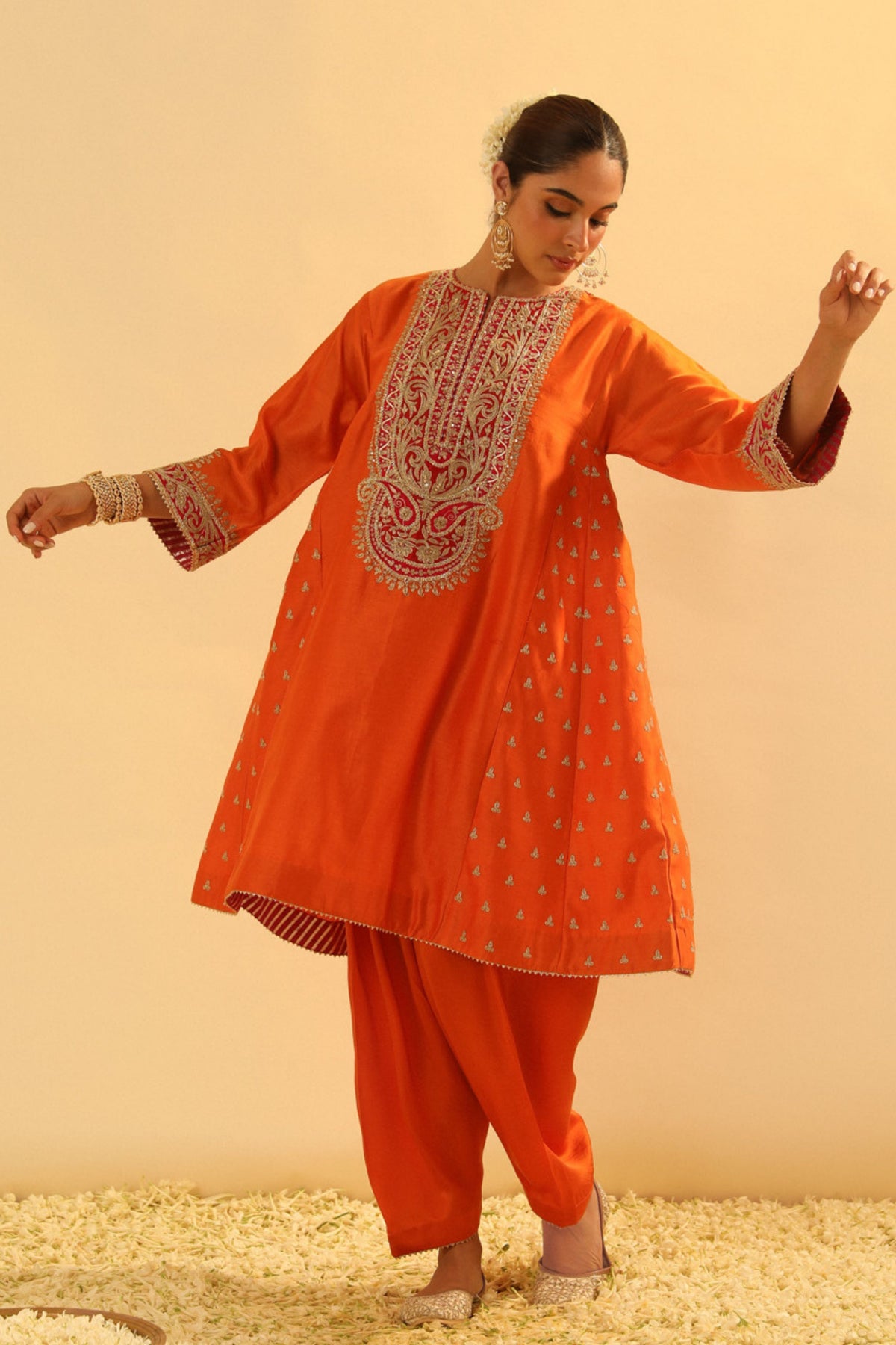 Falisha Short Orange Kalidaar Chauga With Salwar