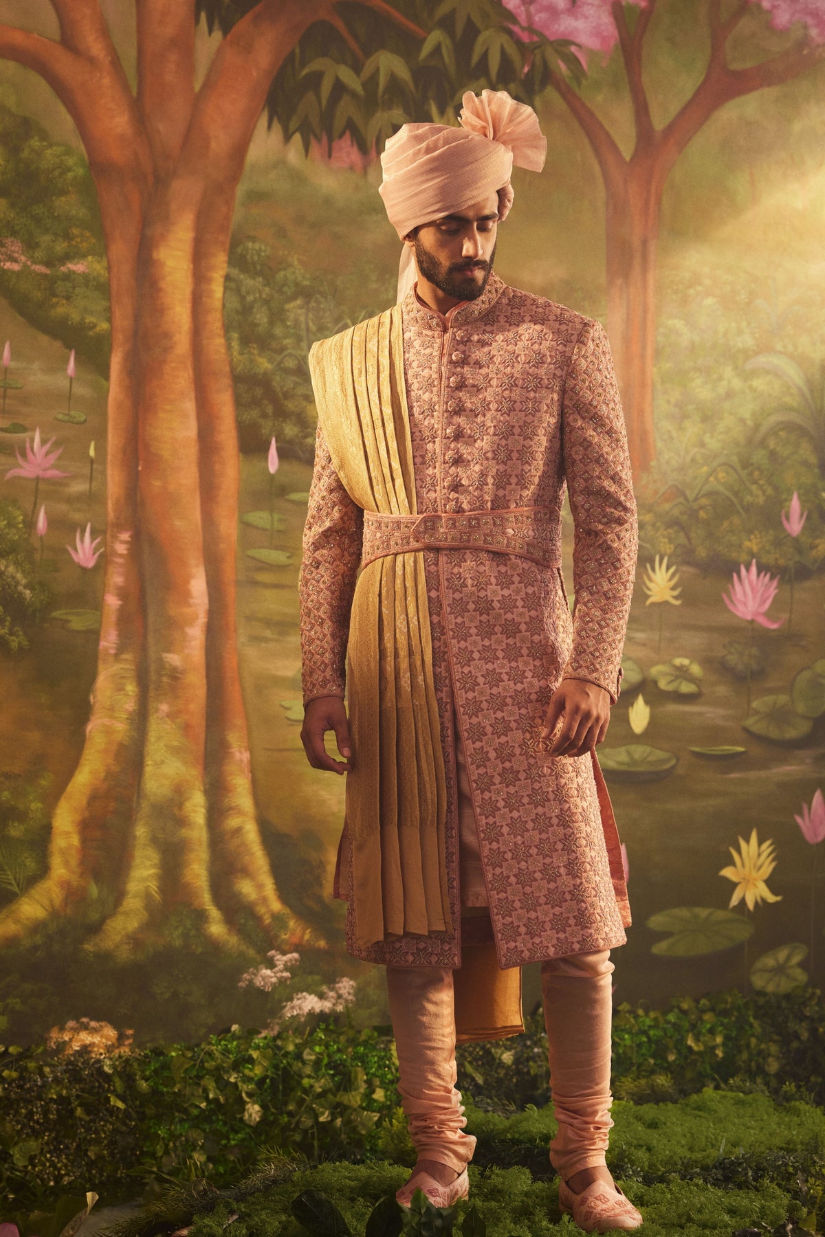 Pink Raw Silk Sherwani