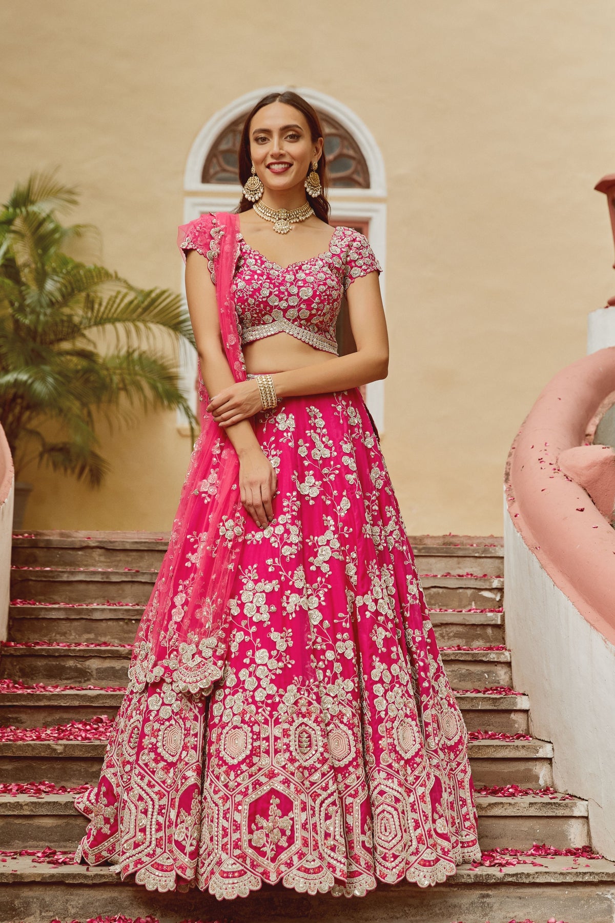 Fuchsia embroidered lehenga set