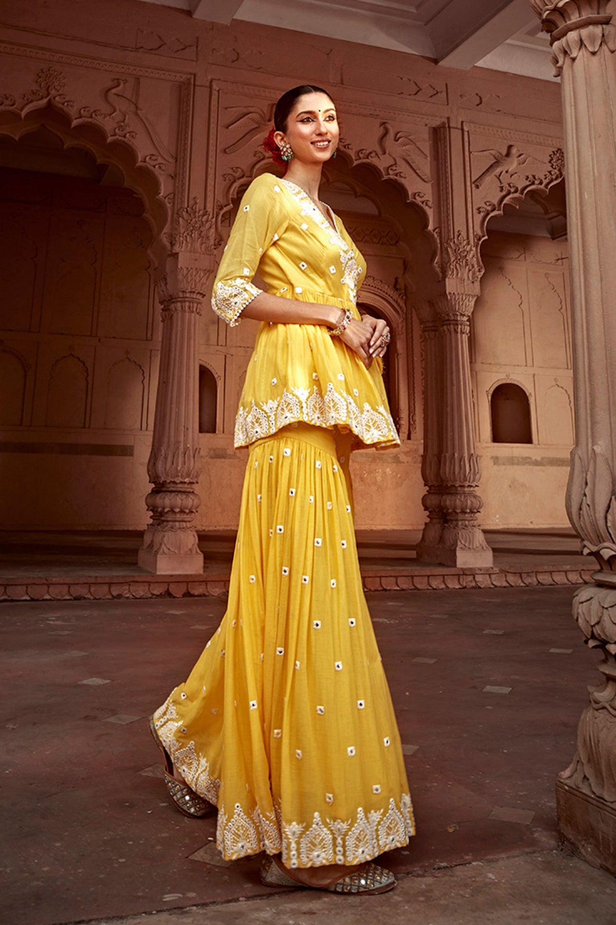 Yellow Temple Sharara Set