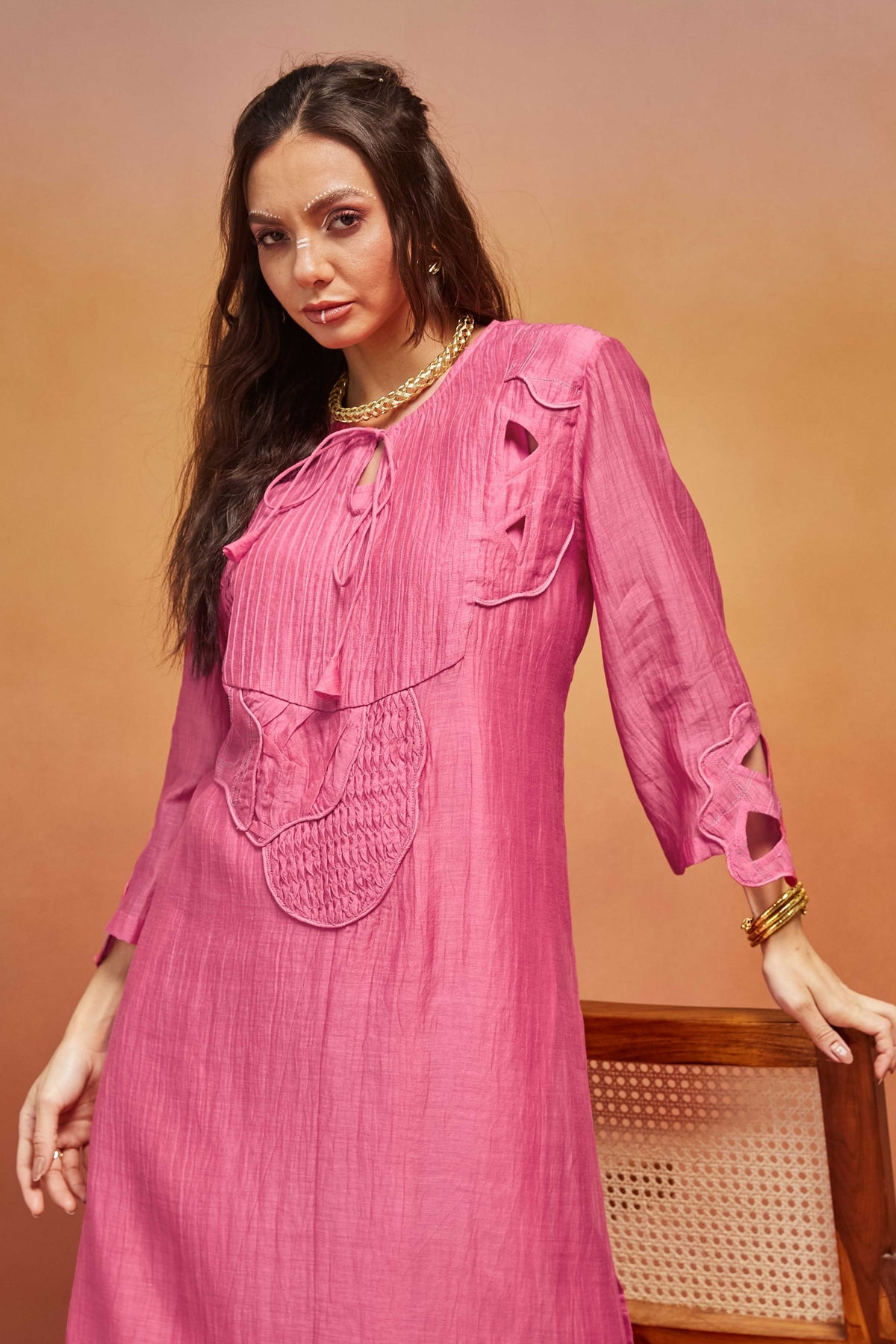 Pink Long Kurta Set