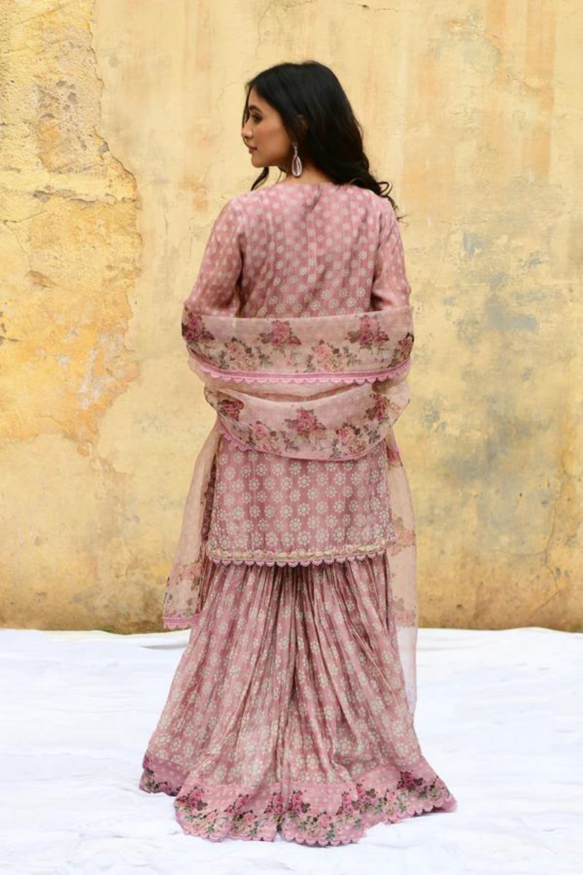 Pink Dotted Cascade Sharara Set